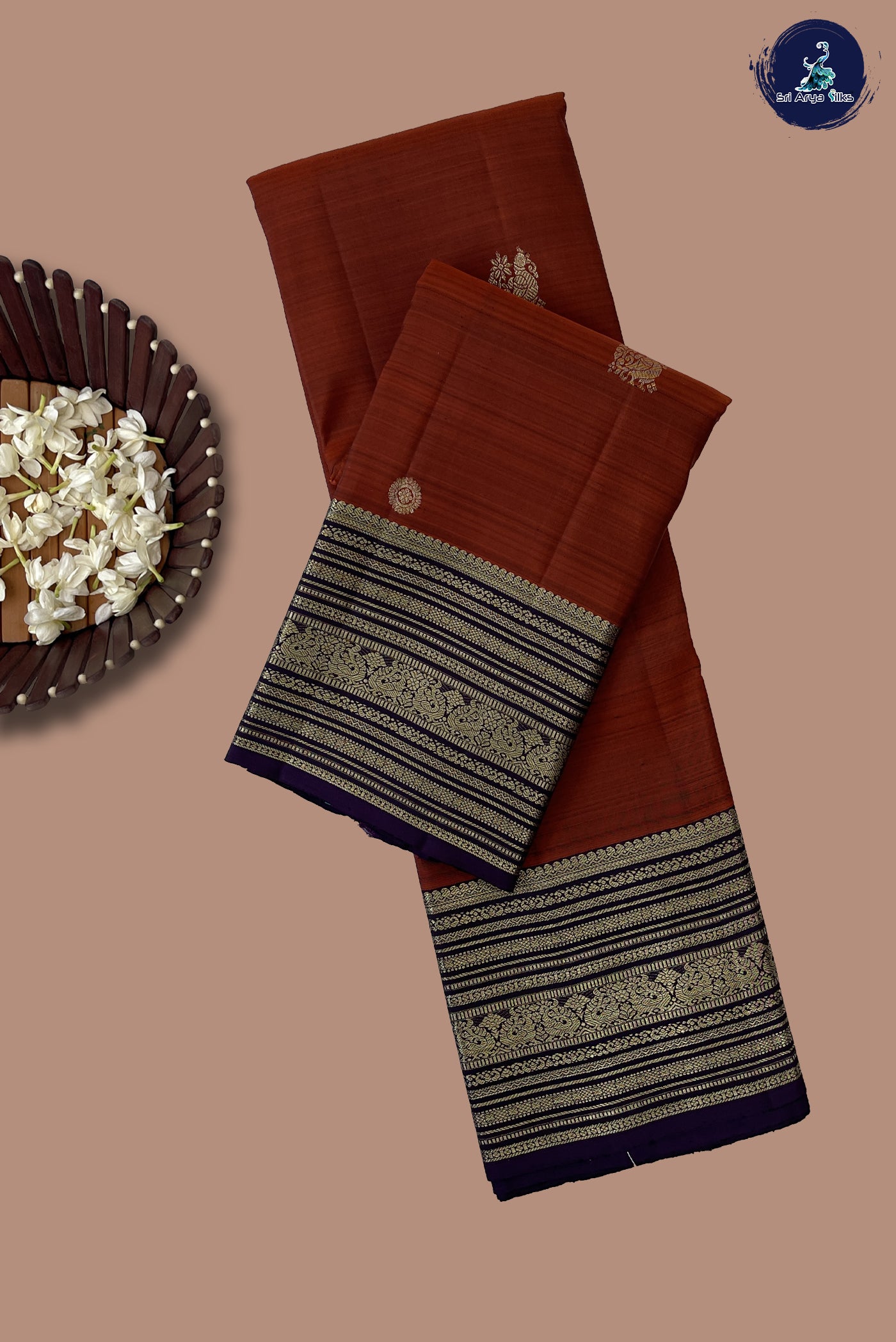 Rust Traditional Silk Saree With Zari Buttas Pattern
