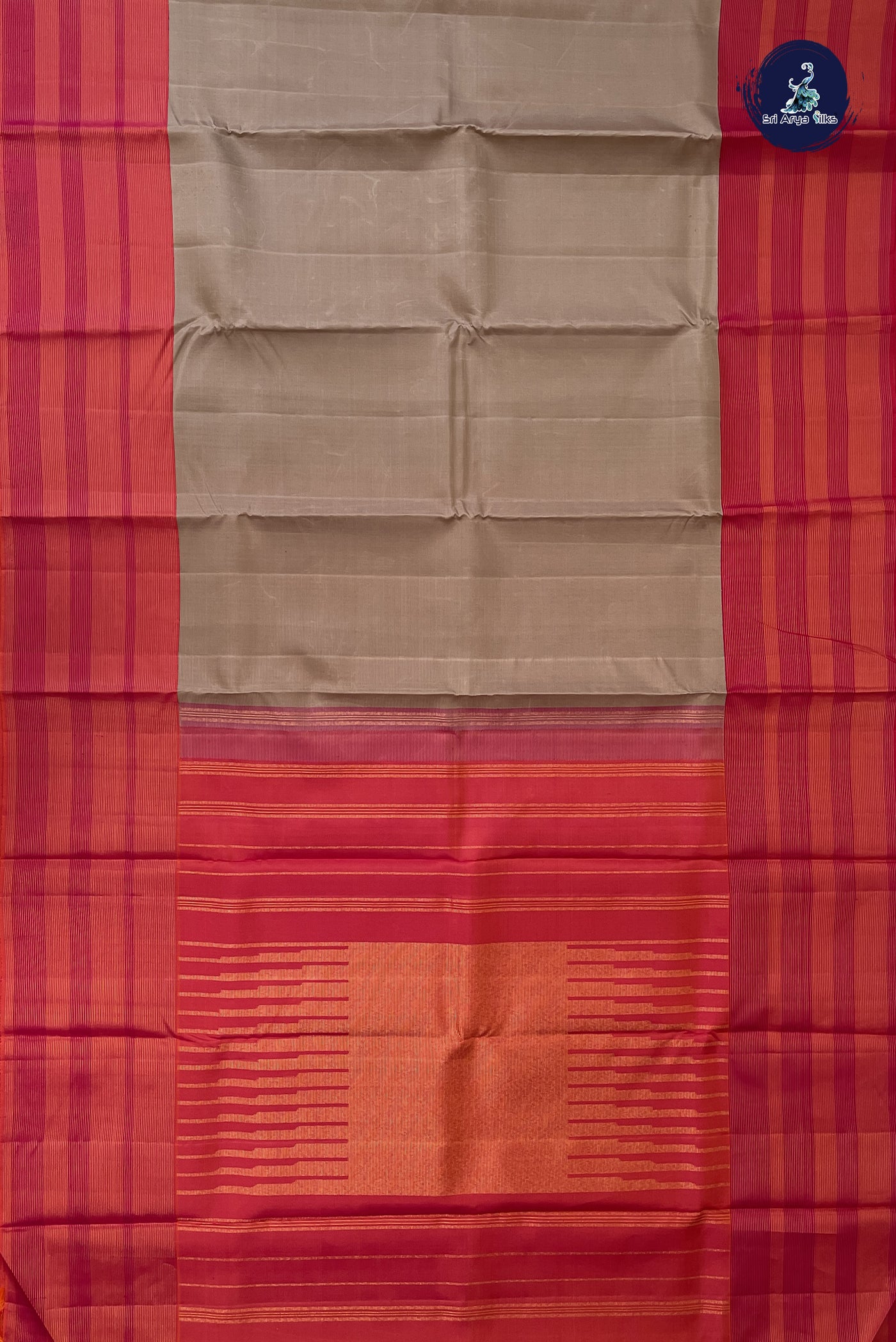 Biscuit Shade Korvai Contrast Silk Saree With Plain Pattern