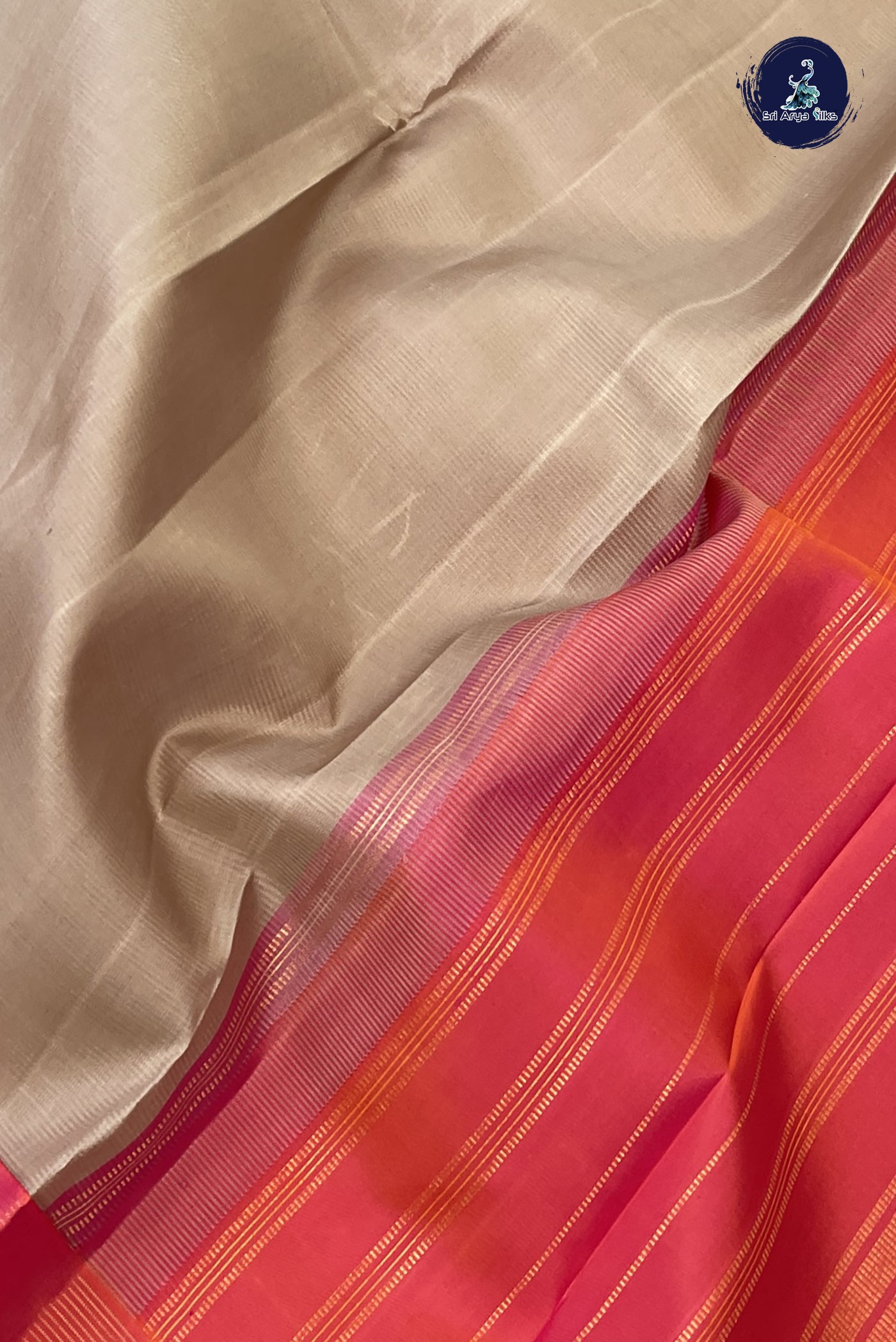 Biscuit Shade Korvai Contrast Silk Saree With Plain Pattern