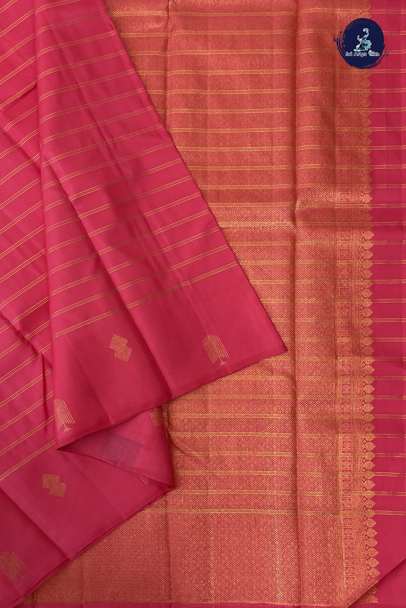 Pink Traditional Silk Saree With Stripes Pattern