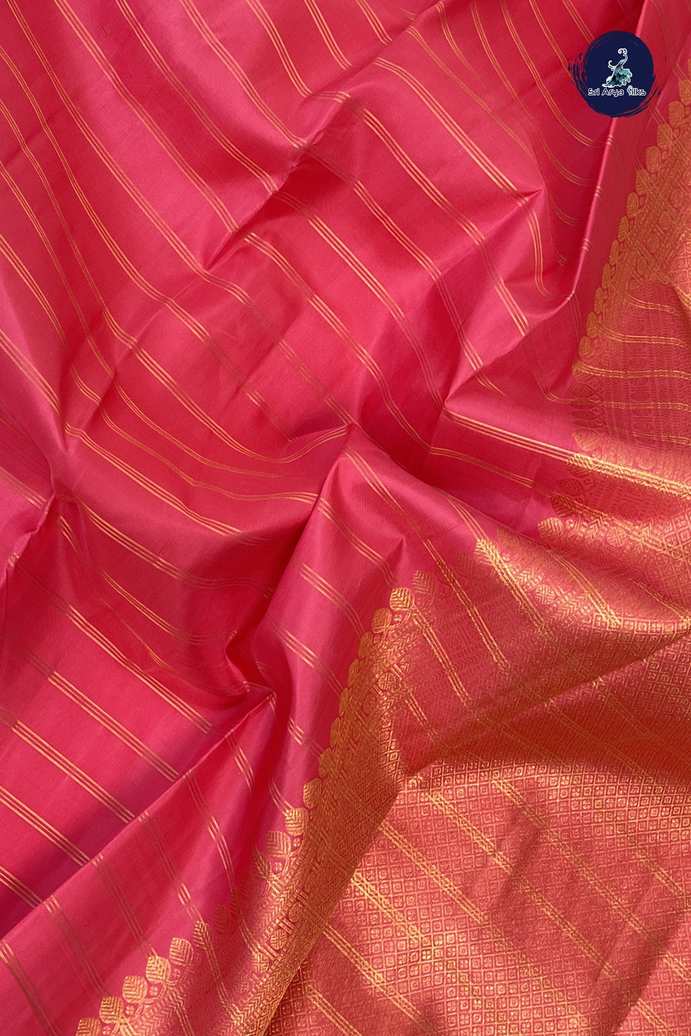 Pink Traditional Silk Saree With Stripes Pattern