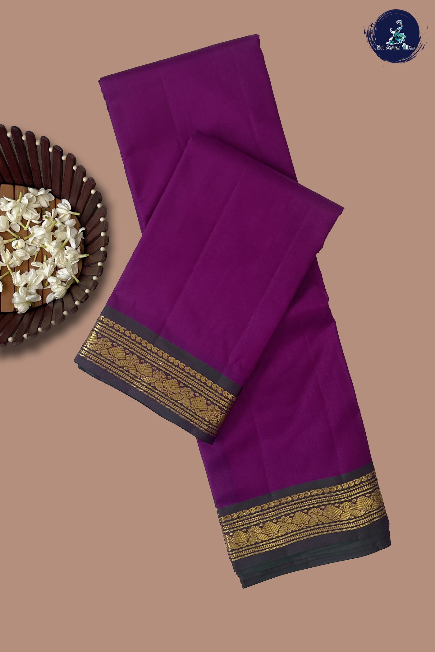 Purple Traditional Silk Saree With Plain Pattern