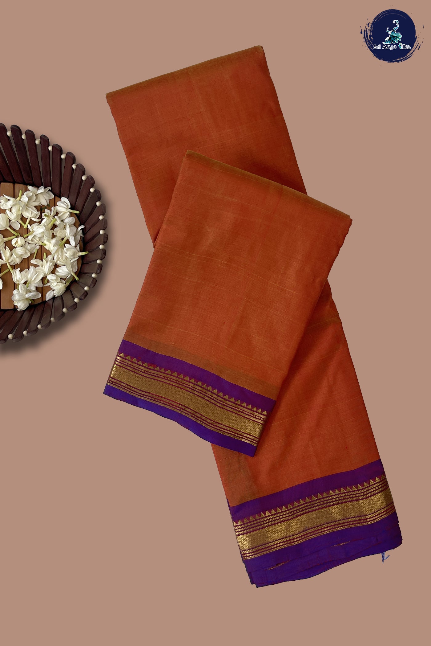 Lite Mustard Orange Traditional Silk Saree With Plain Pattern