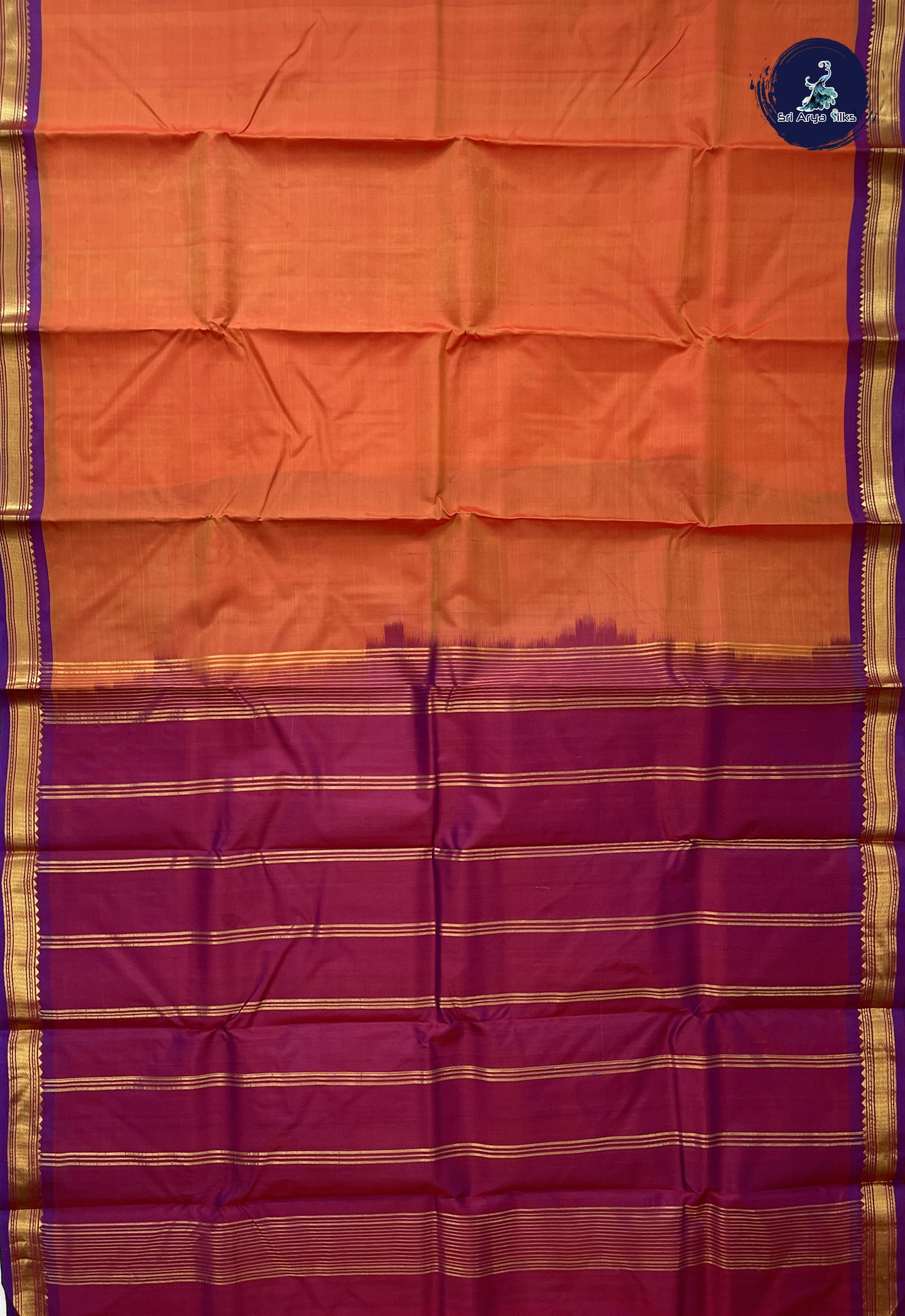 Lite Mustard Orange Traditional Silk Saree With Plain Pattern