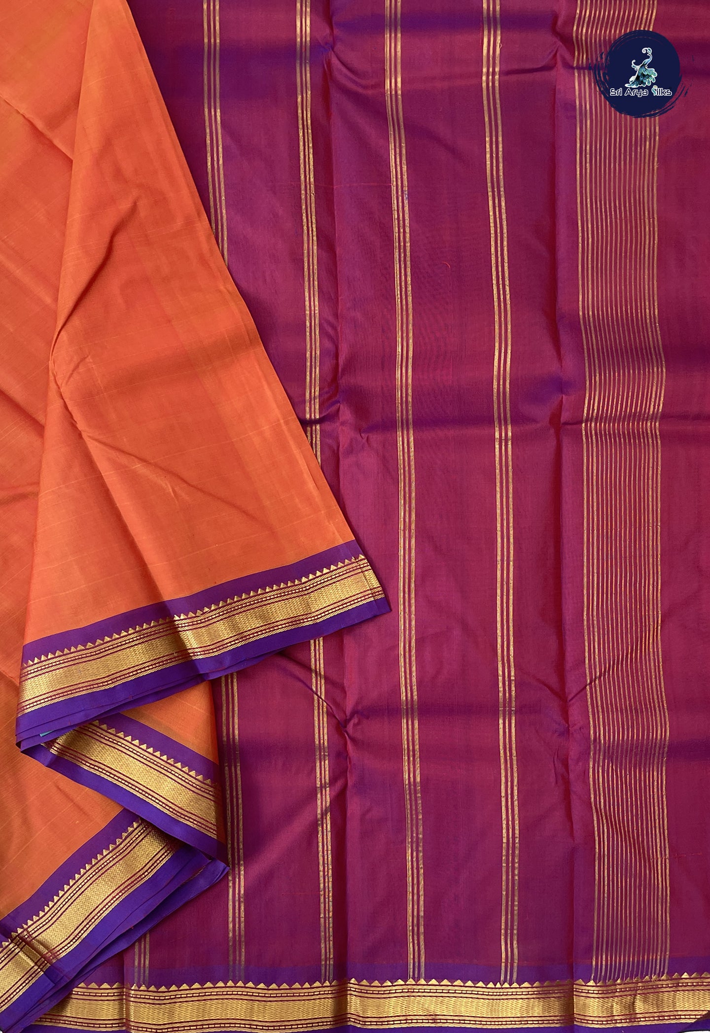 Lite Mustard Orange Traditional Silk Saree With Plain Pattern