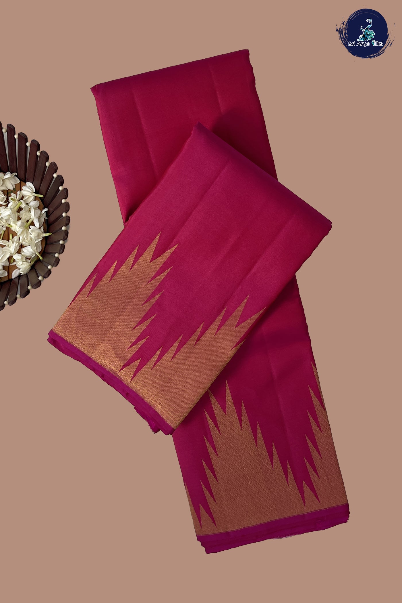 Rani Pink Traditional Silk Saree With Plain Pattern