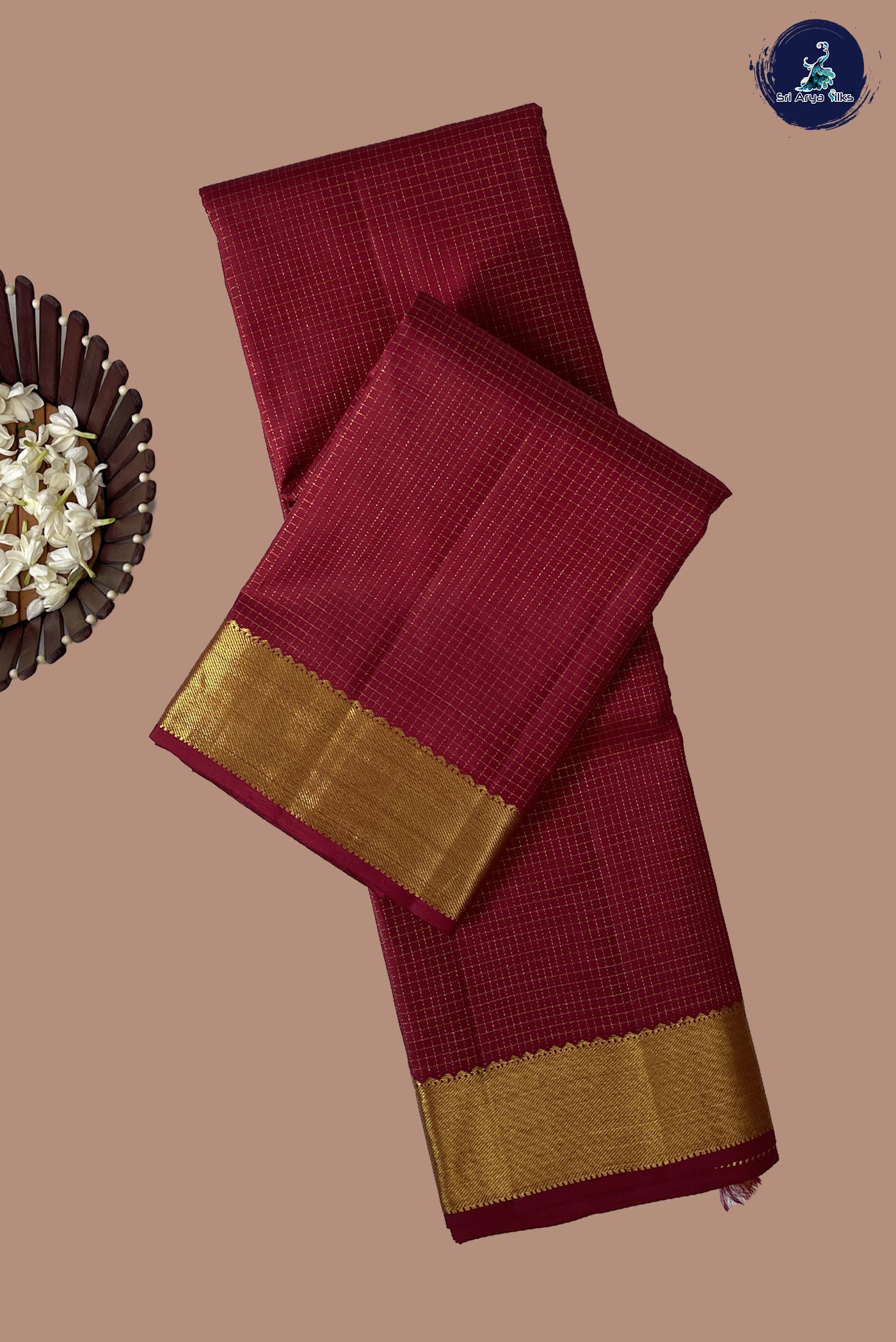 Arakku Bridal Silk Saree With Zari Checked Pattern