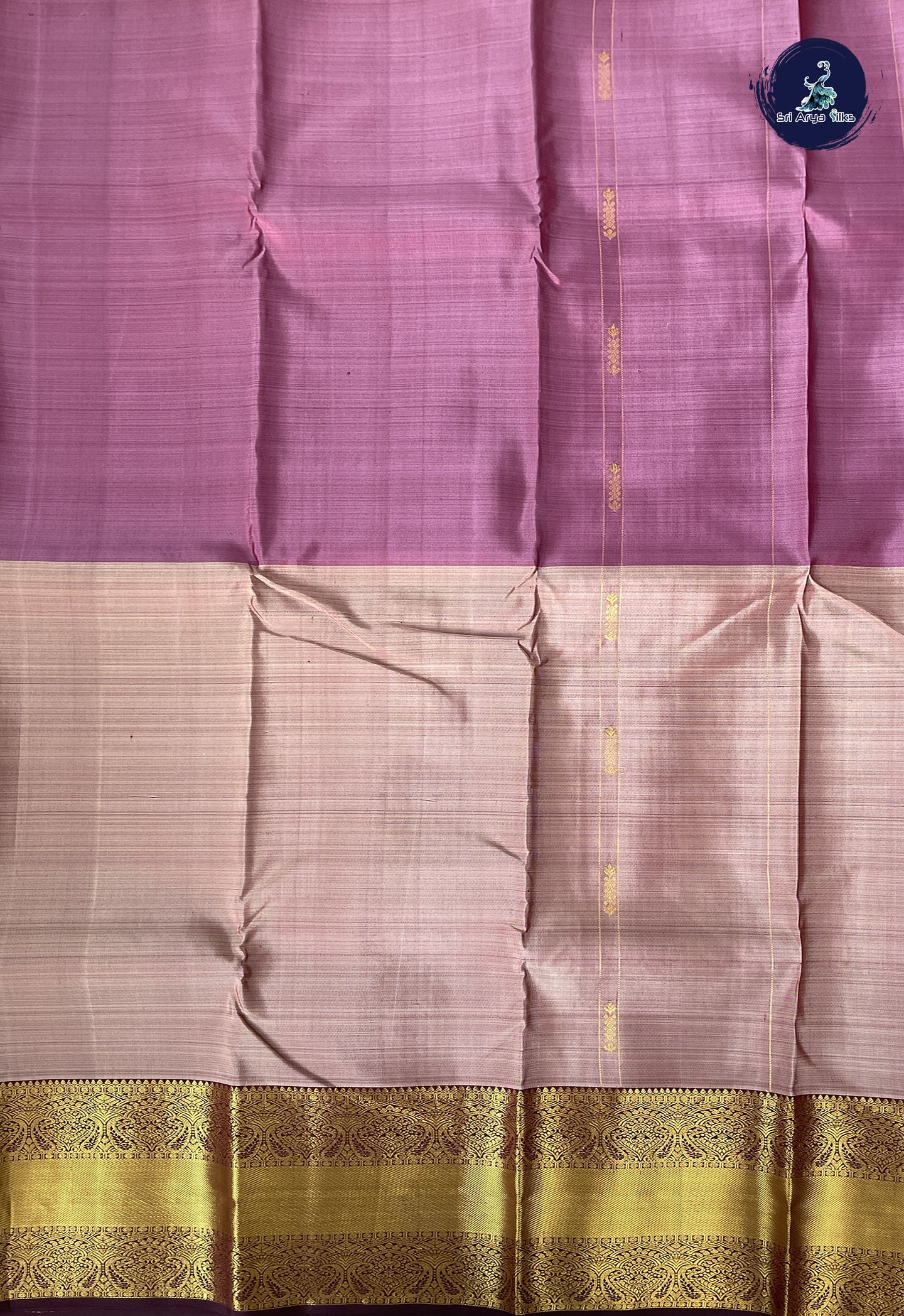 Mauve Pink Half and Half Checked Silk Saree With Stripes Pattern