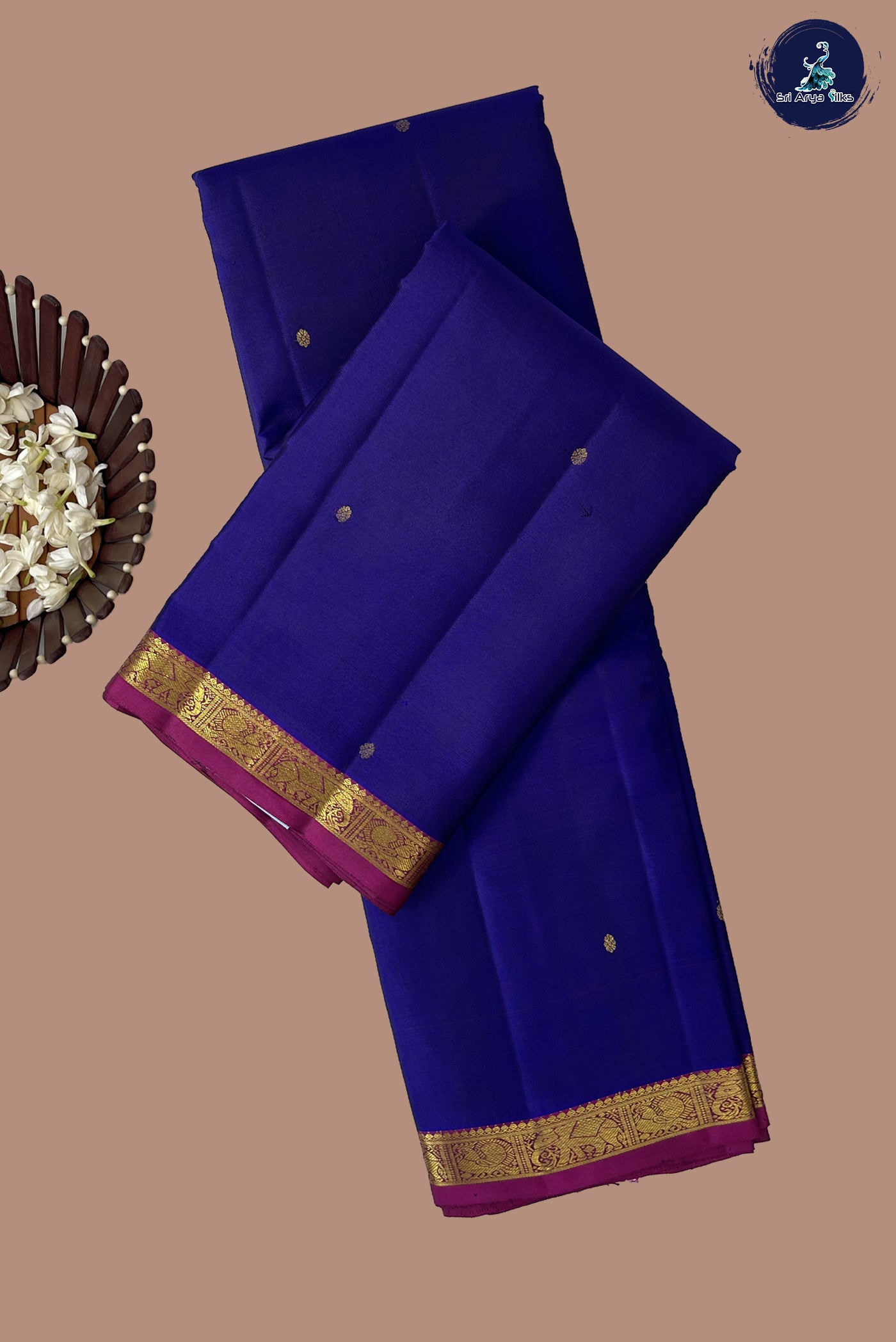 Ink Blue Traditional Silk Saree With Zari Buttas Pattern