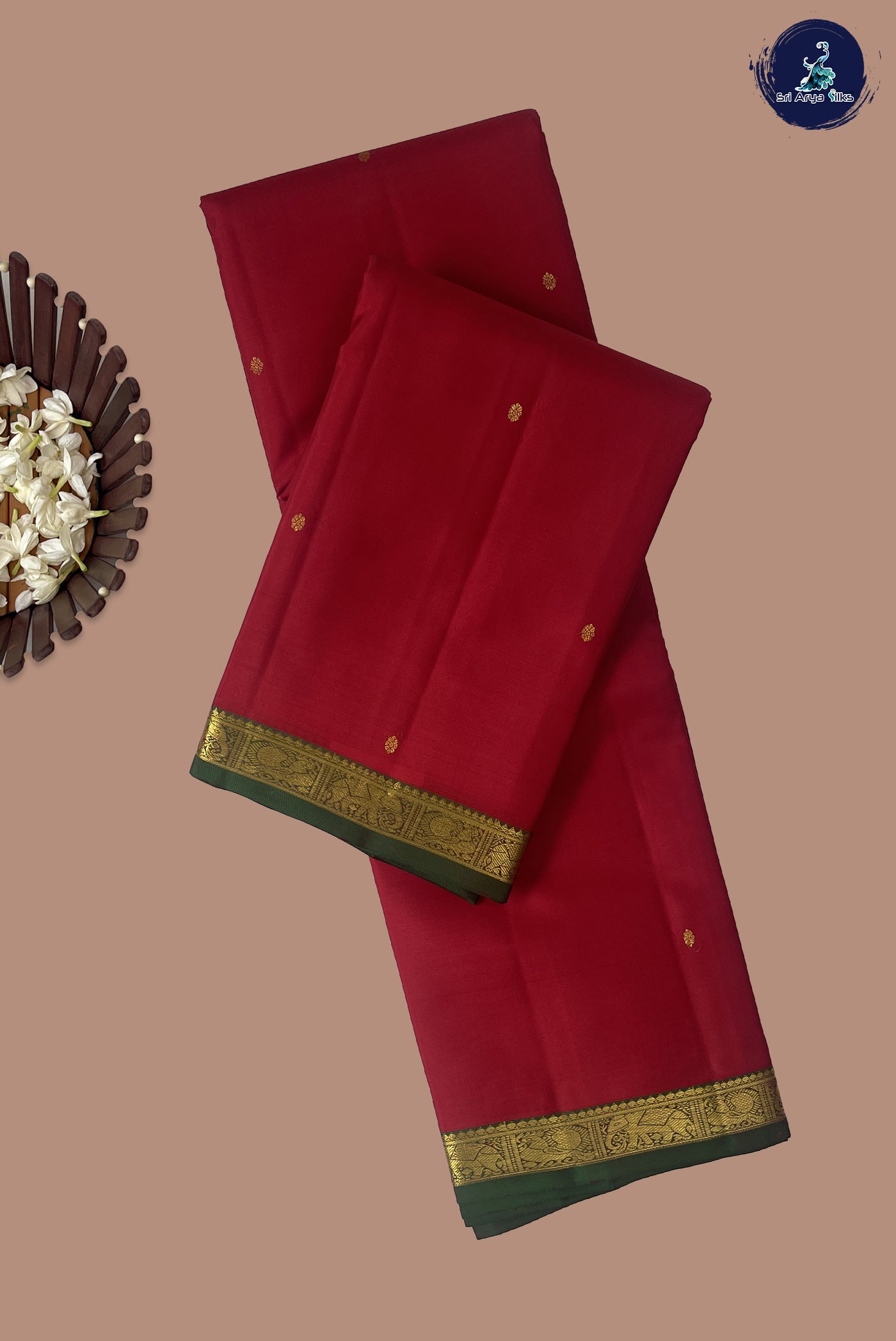 Red Light Weight Silk Saree With Zari Buttas Pattern