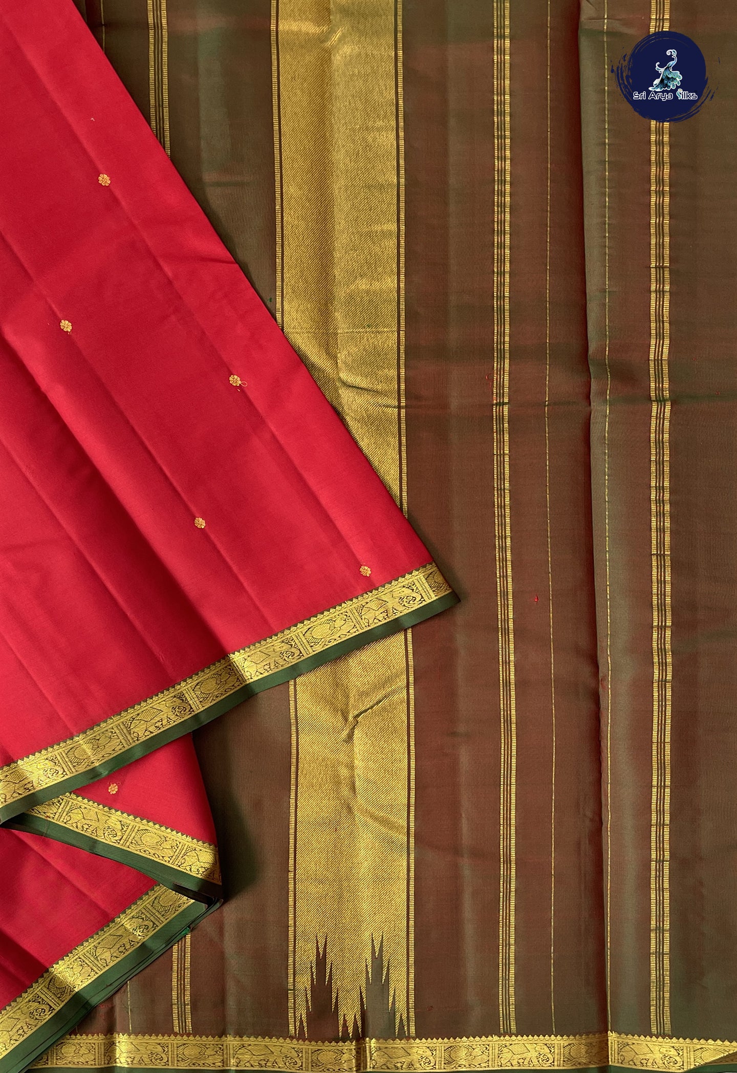 Red Light Weight Silk Saree With Zari Buttas Pattern