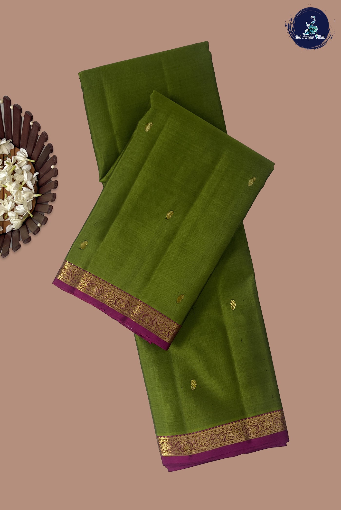 Mehendi Green Light Weight Silk Saree With Zari Buttas Pattern