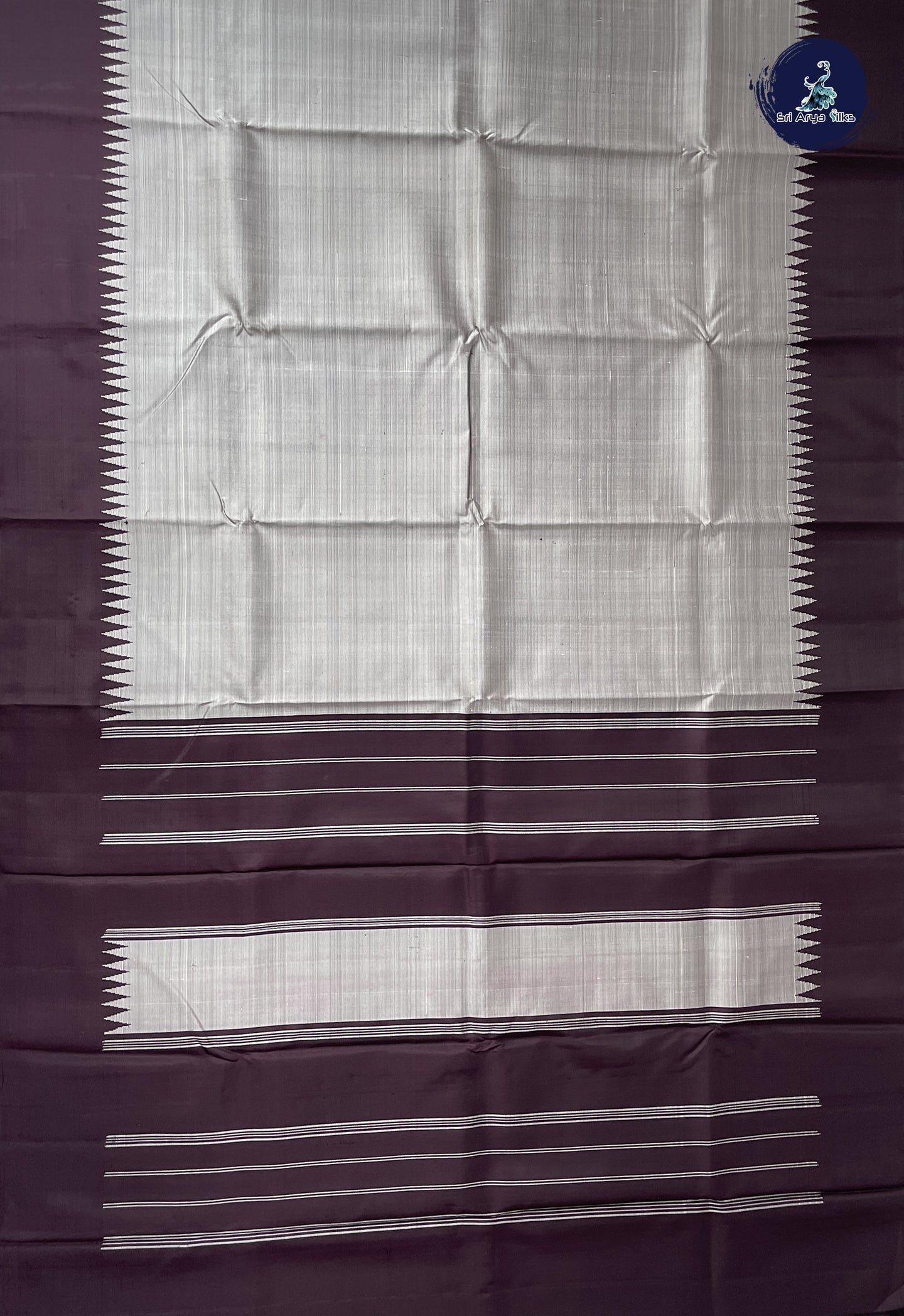 Silver Grey Korvai Contrast Silk Saree With Plain Pattern