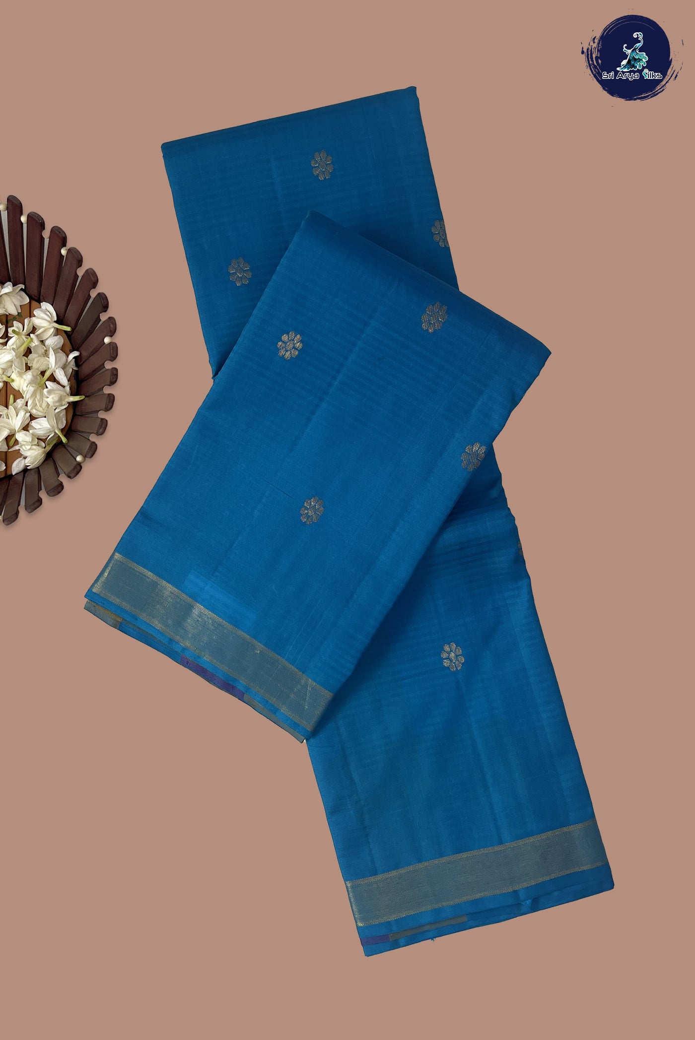 Copper Sulphate Blue Light Weight Silk Saree With Zari Buttas Pattern