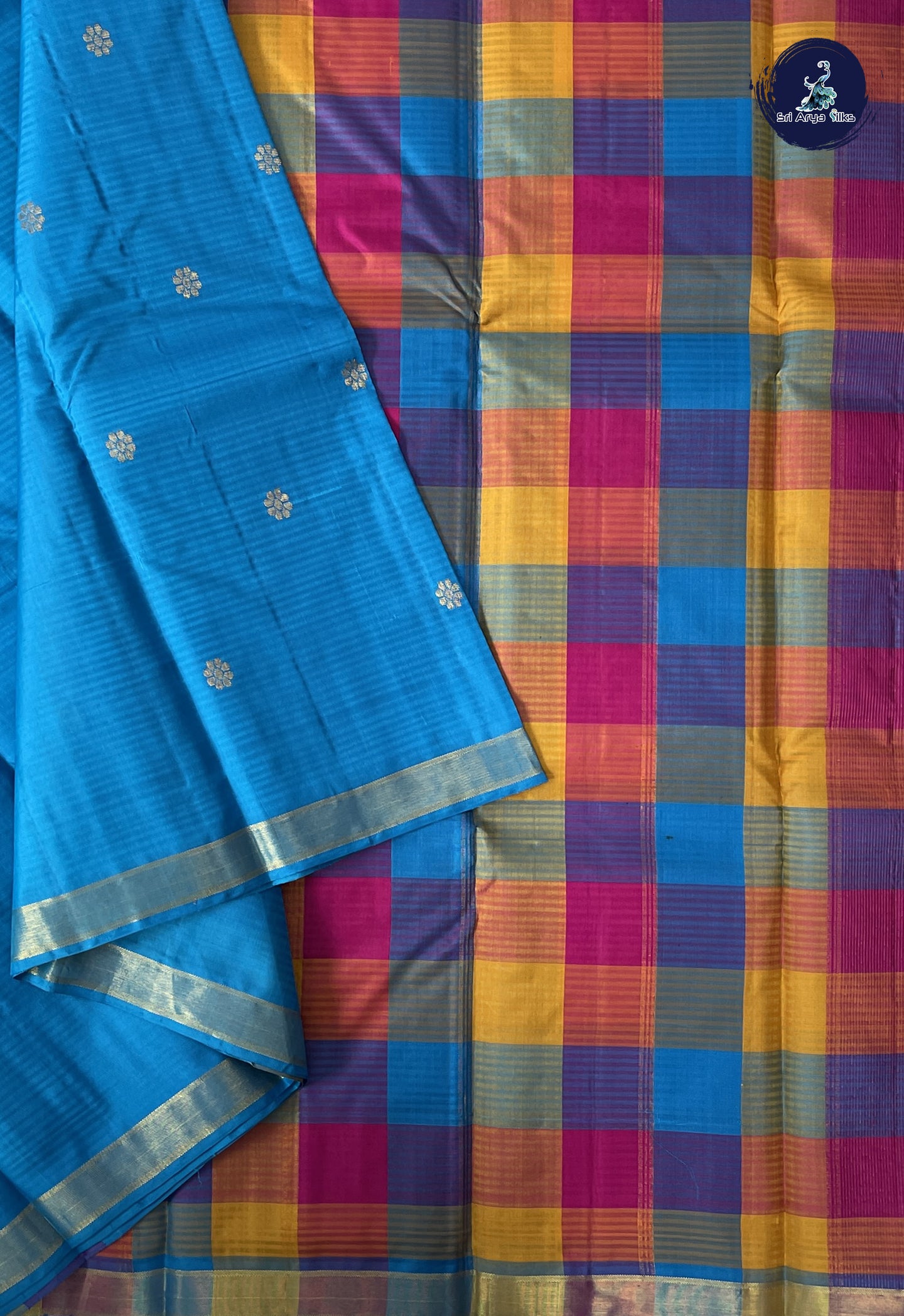 Copper Sulphate Blue Light Weight Silk Saree With Zari Buttas Pattern