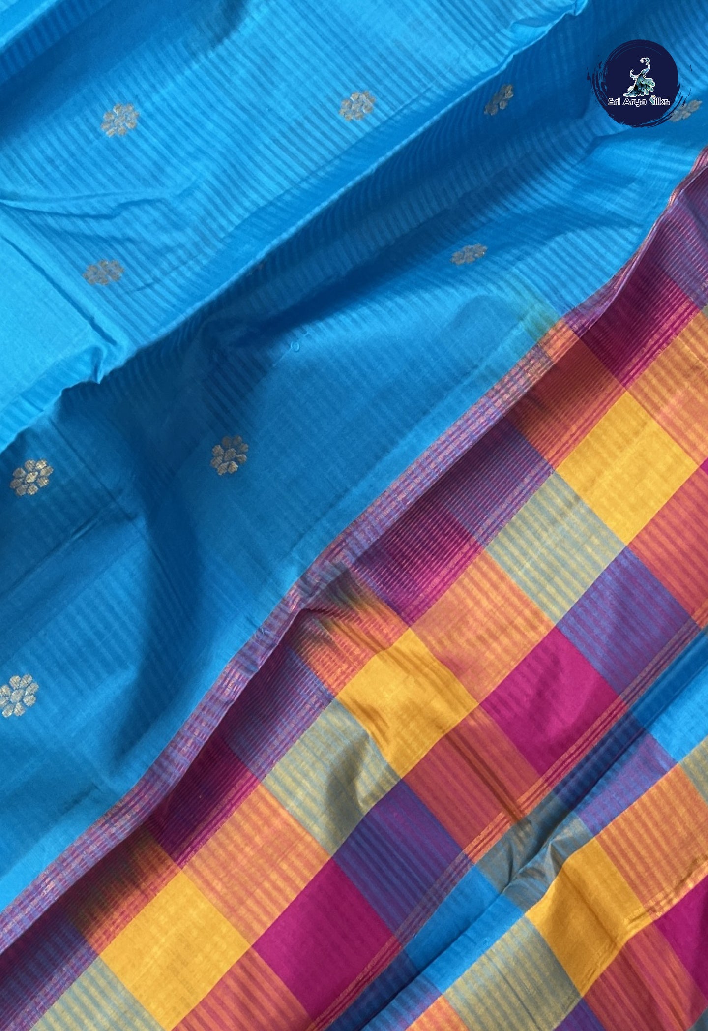 Copper Sulphate Blue Light Weight Silk Saree With Zari Buttas Pattern