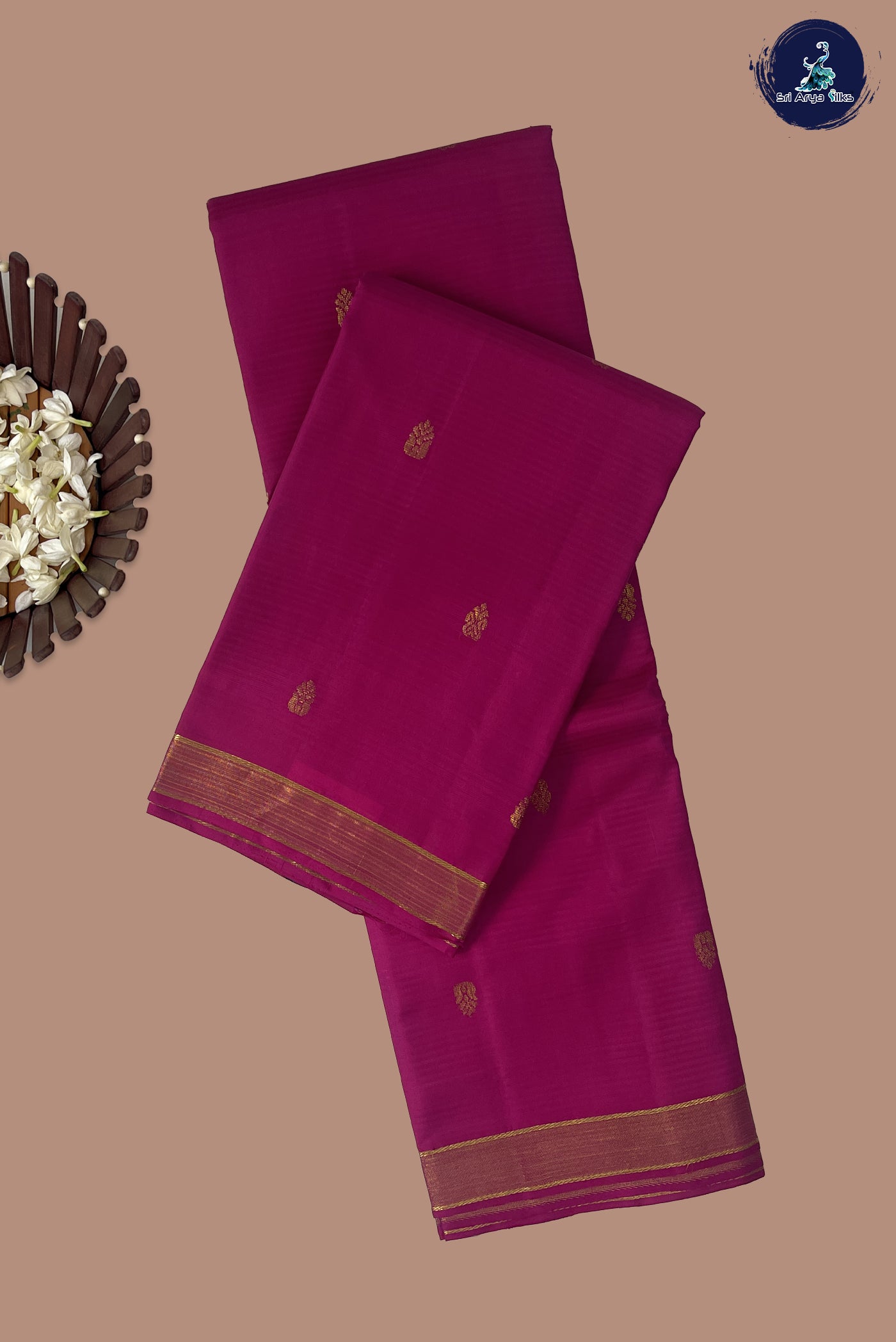 Dark Pink Light Weight Silk Saree With Zari Buttas Pattern