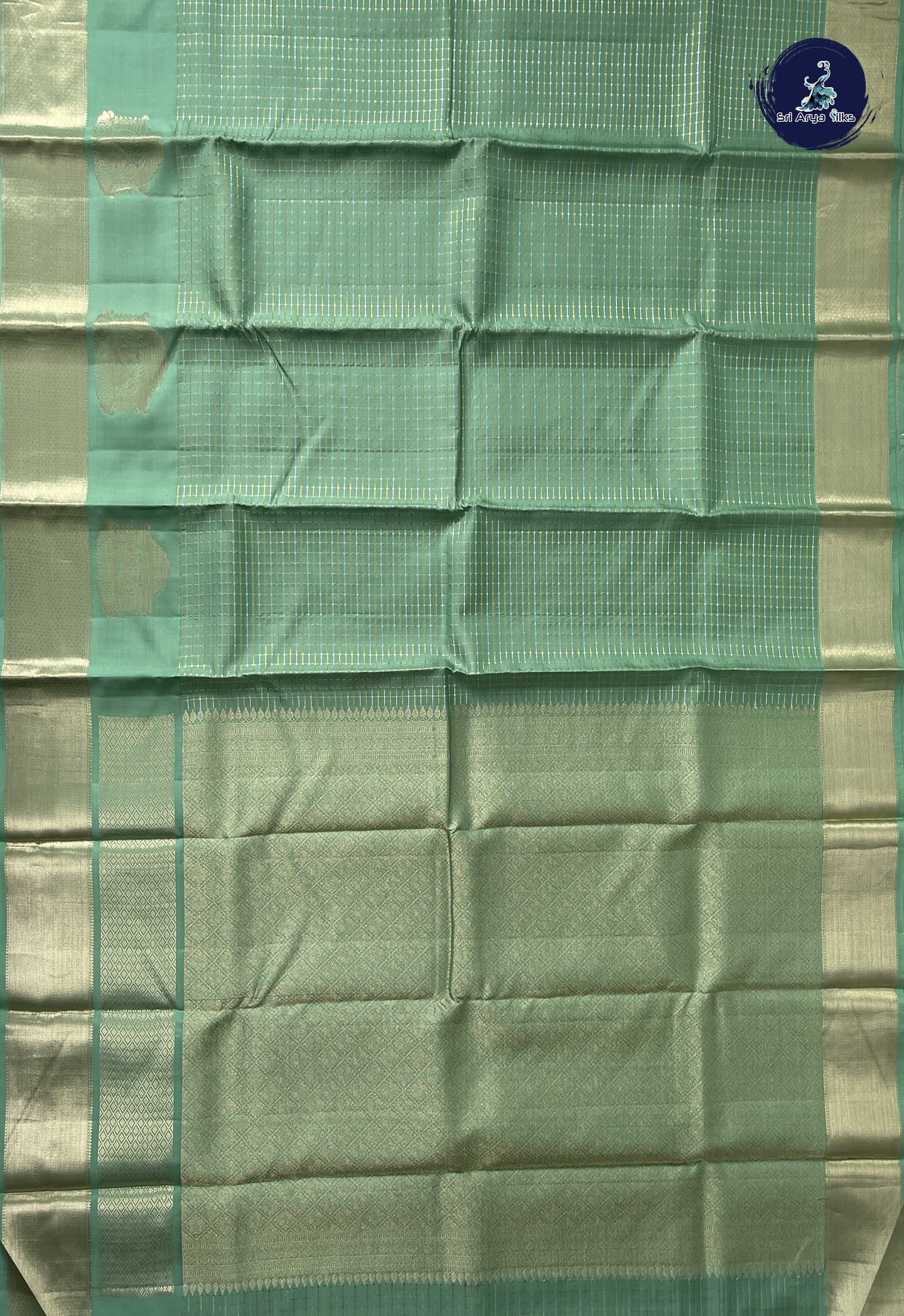 Pastel Green Bridal Silk Saree With Zari Checked Pattern