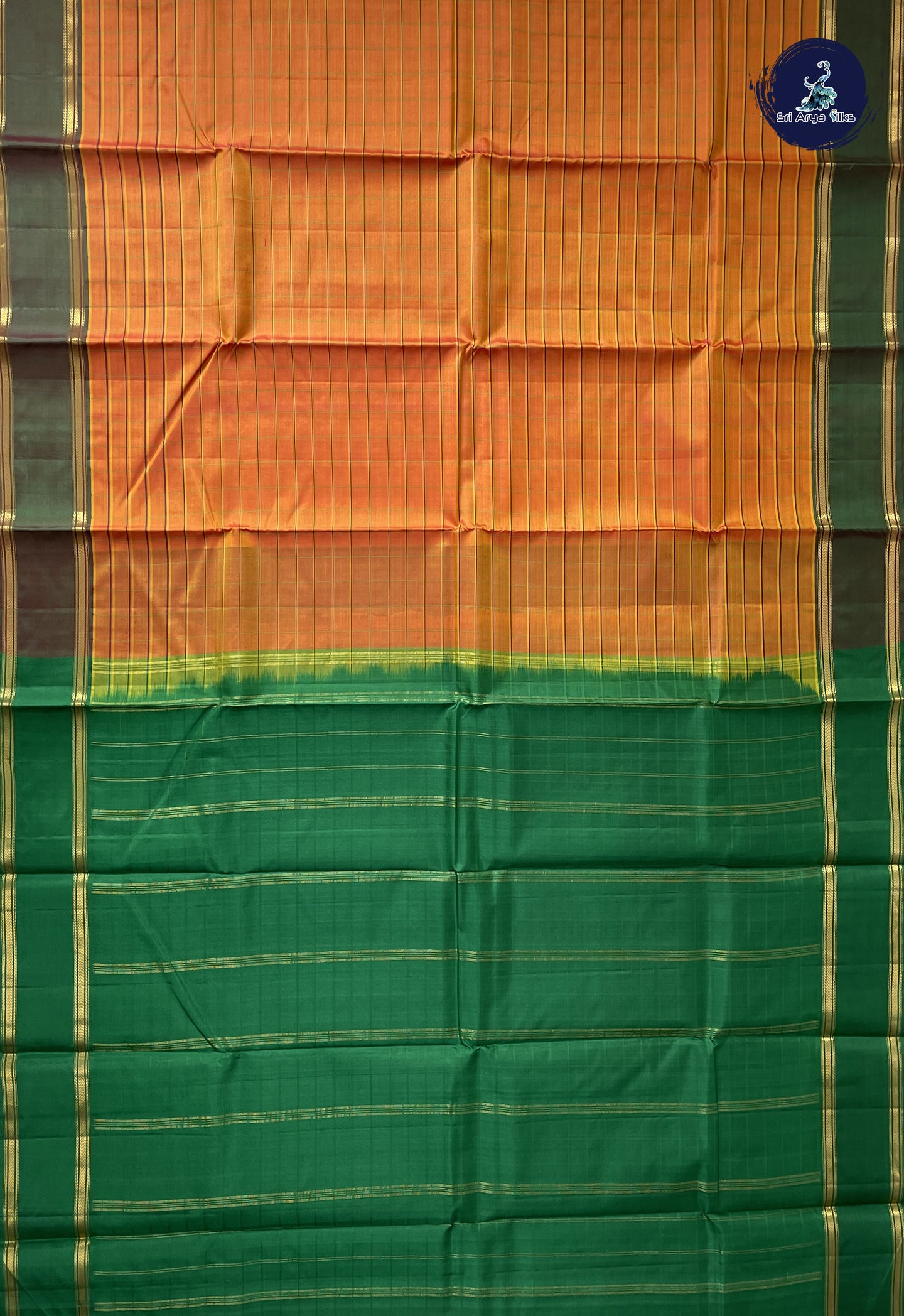 Lite Mustard Orange Light Weight Silk Saree With Checked Pattern