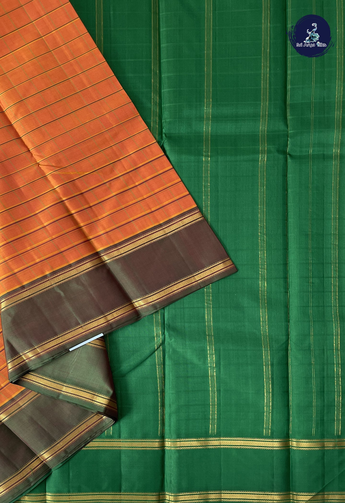 Lite Mustard Orange Light Weight Silk Saree With Checked Pattern