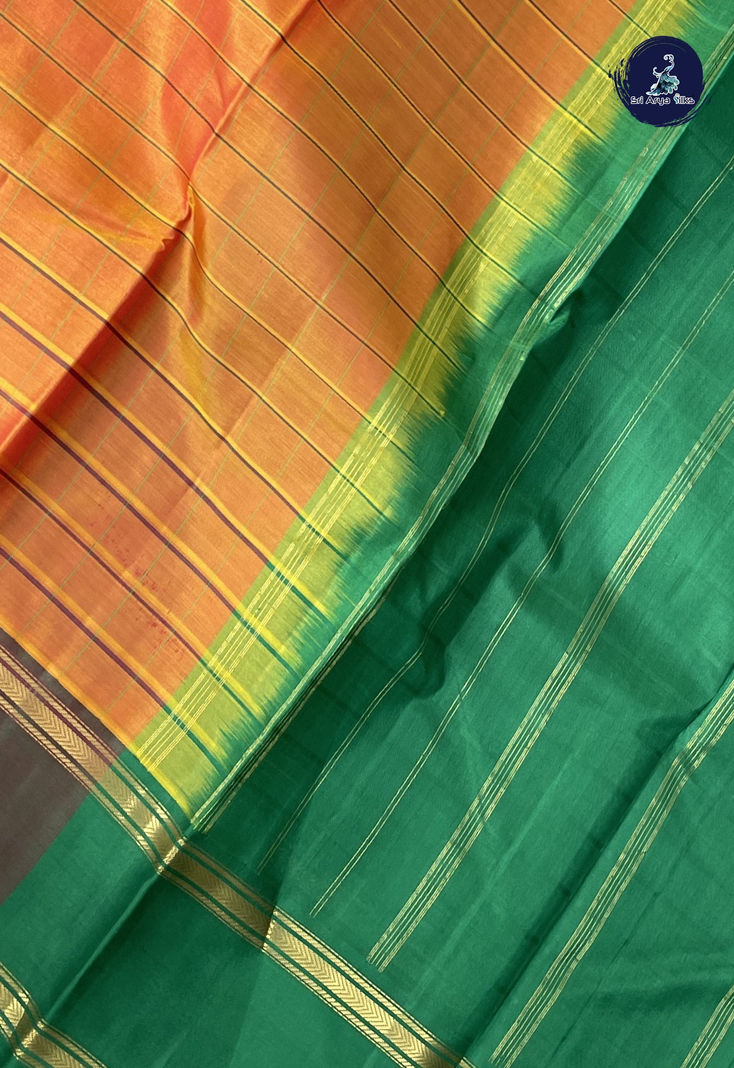 Lite Mustard Orange Light Weight Silk Saree With Checked Pattern