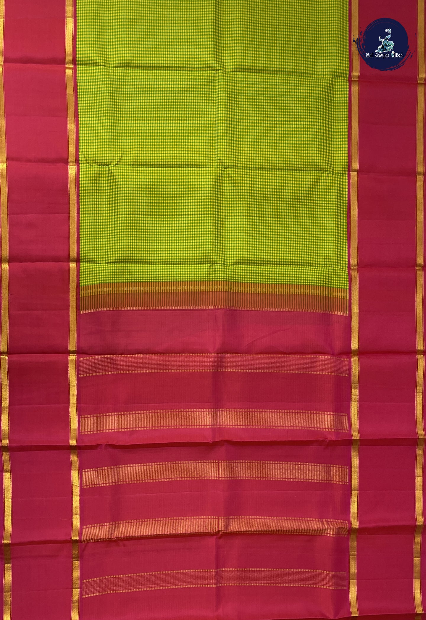Green Checked Saree With Checked Pattern
