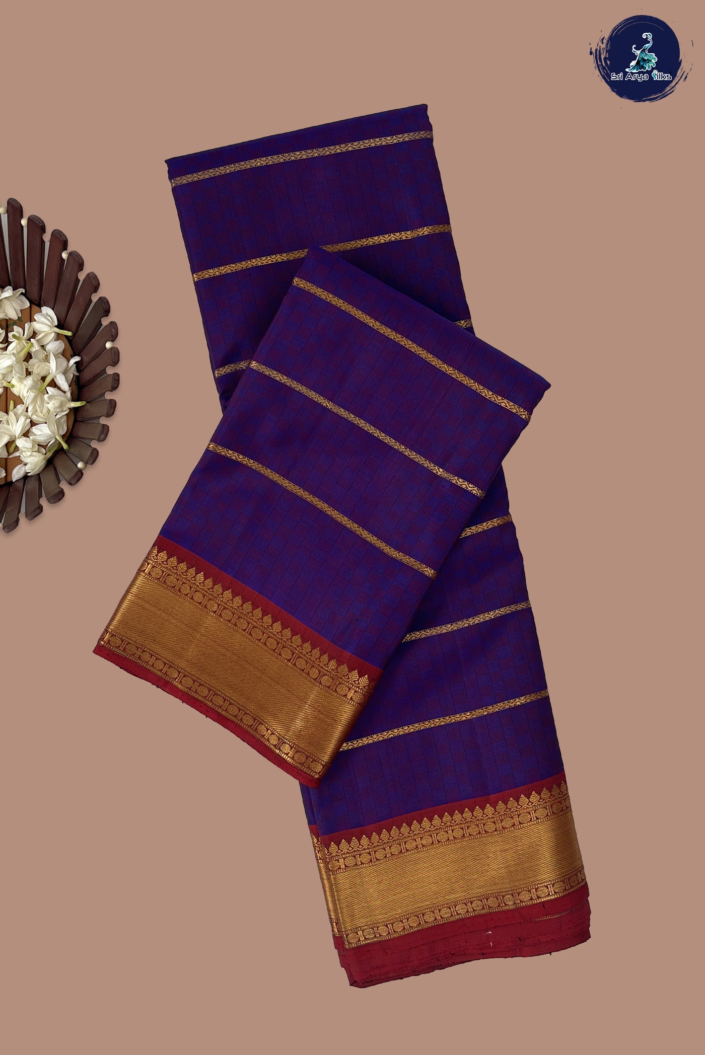 Dark Violet Brocade Silk Saree With Embossed Pattern