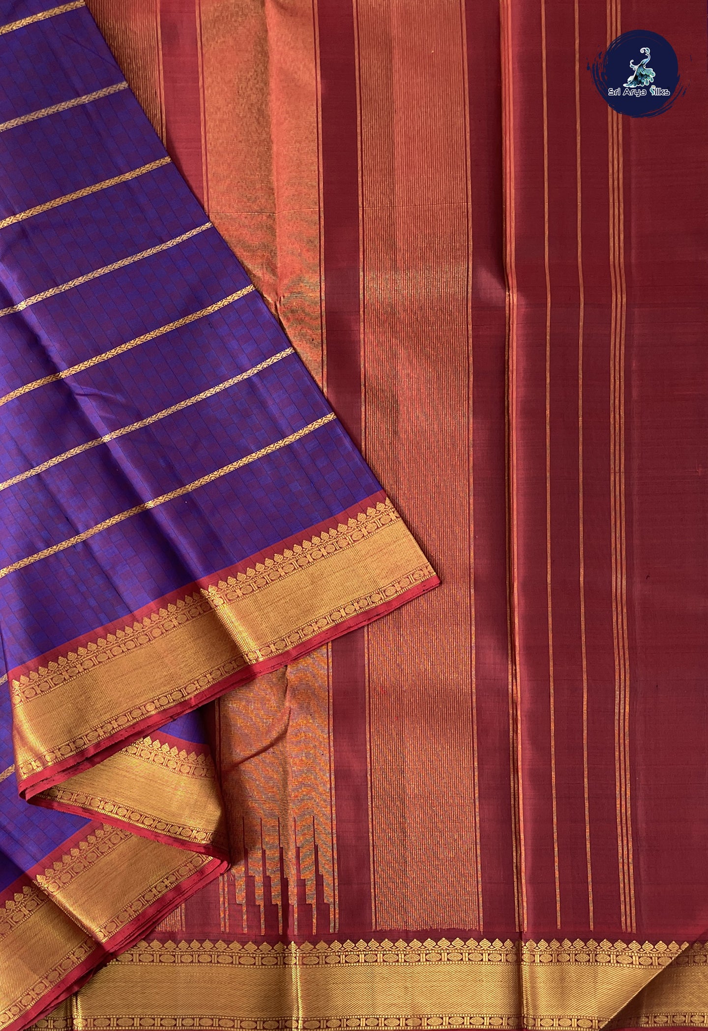 Dark Violet Brocade Silk Saree With Embossed Pattern