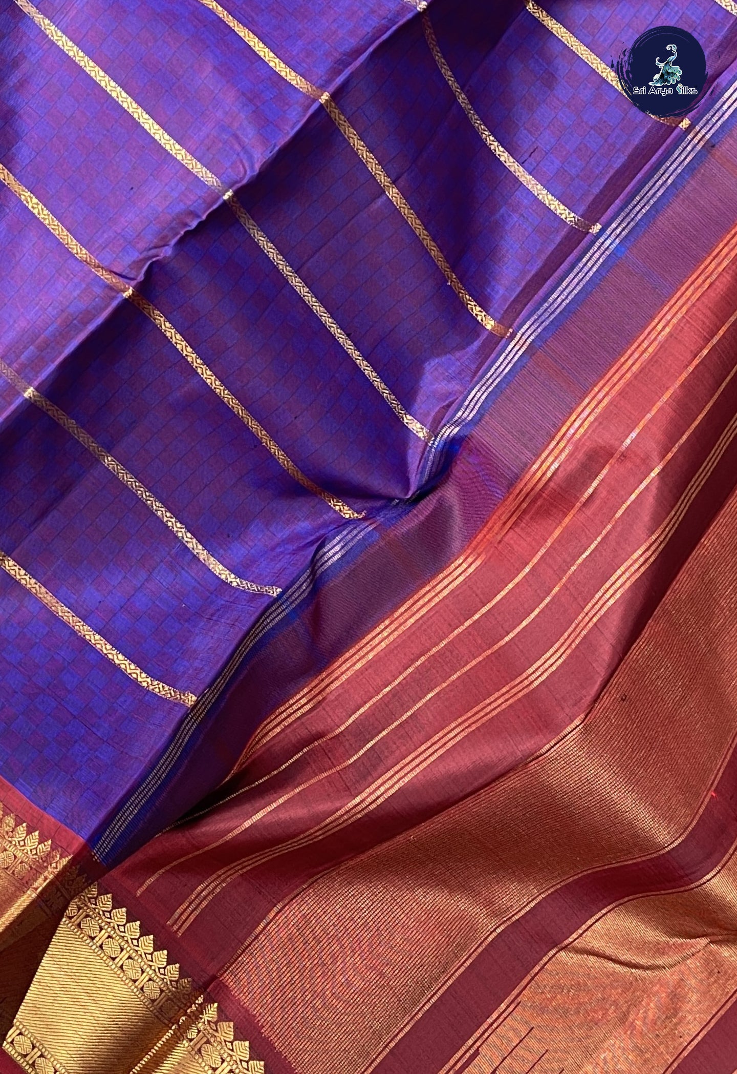 Dark Violet Brocade Silk Saree With Embossed Pattern