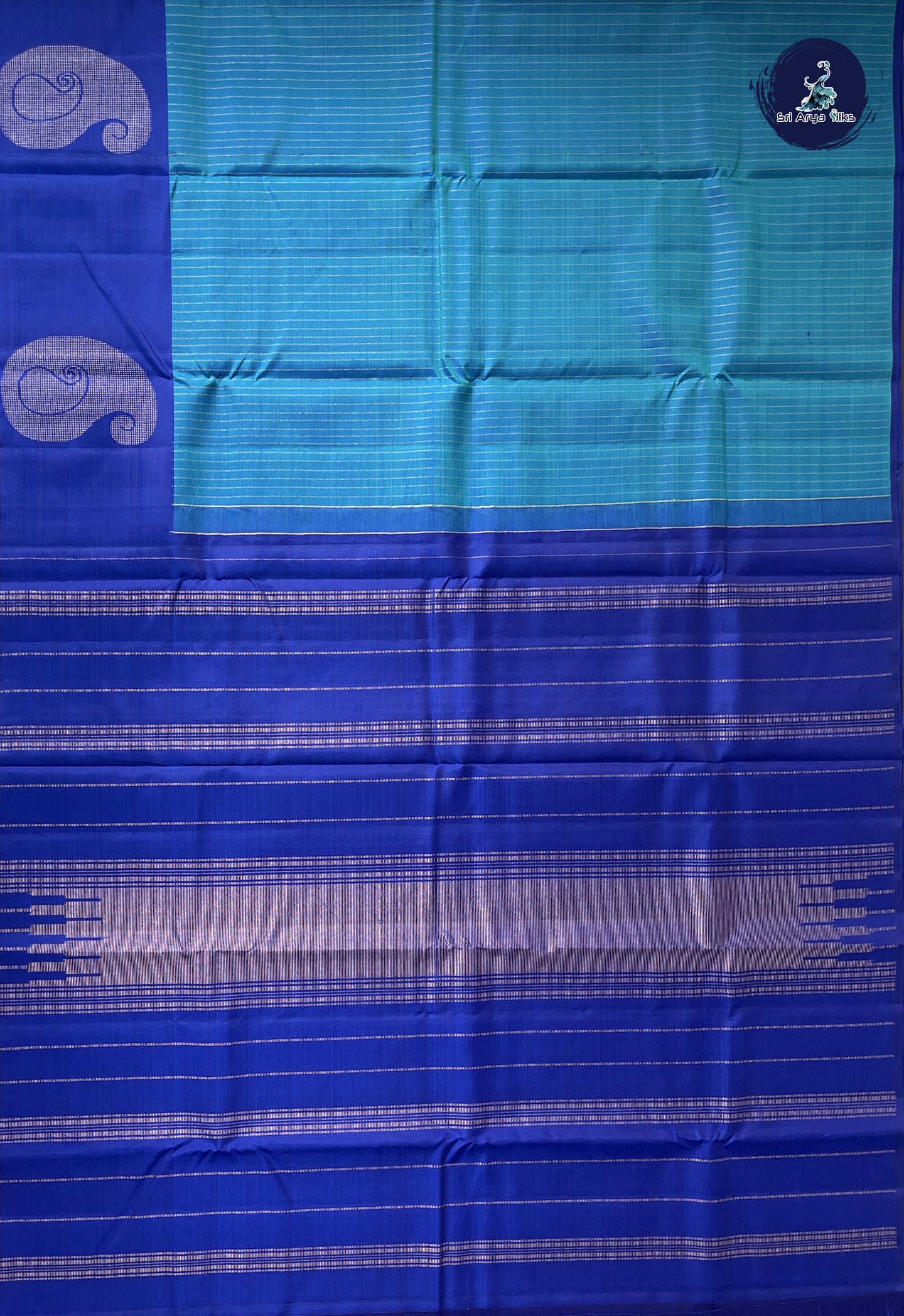Dual Tone Blue Traditional Silk Saree With Stripes Pattern
