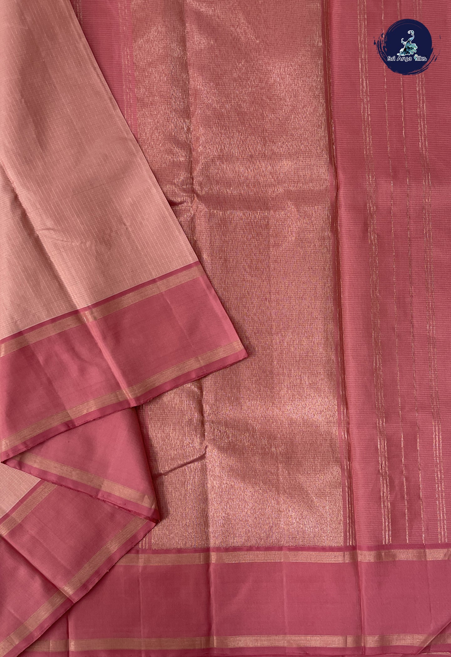 Peach Pink Checked Saree With Zari Checked Pattern