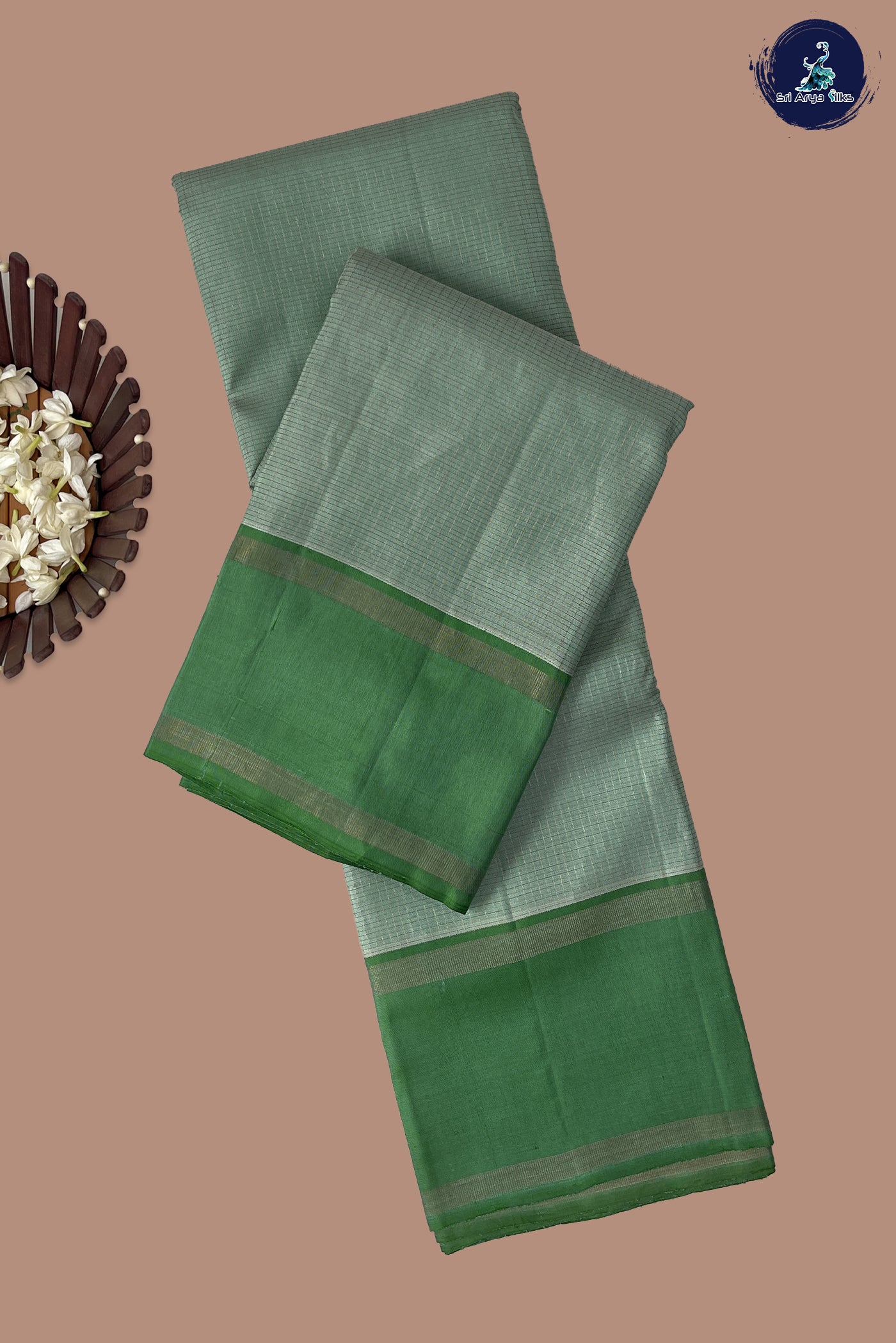 Pastel Green Checked Saree With Zari Checked Pattern
