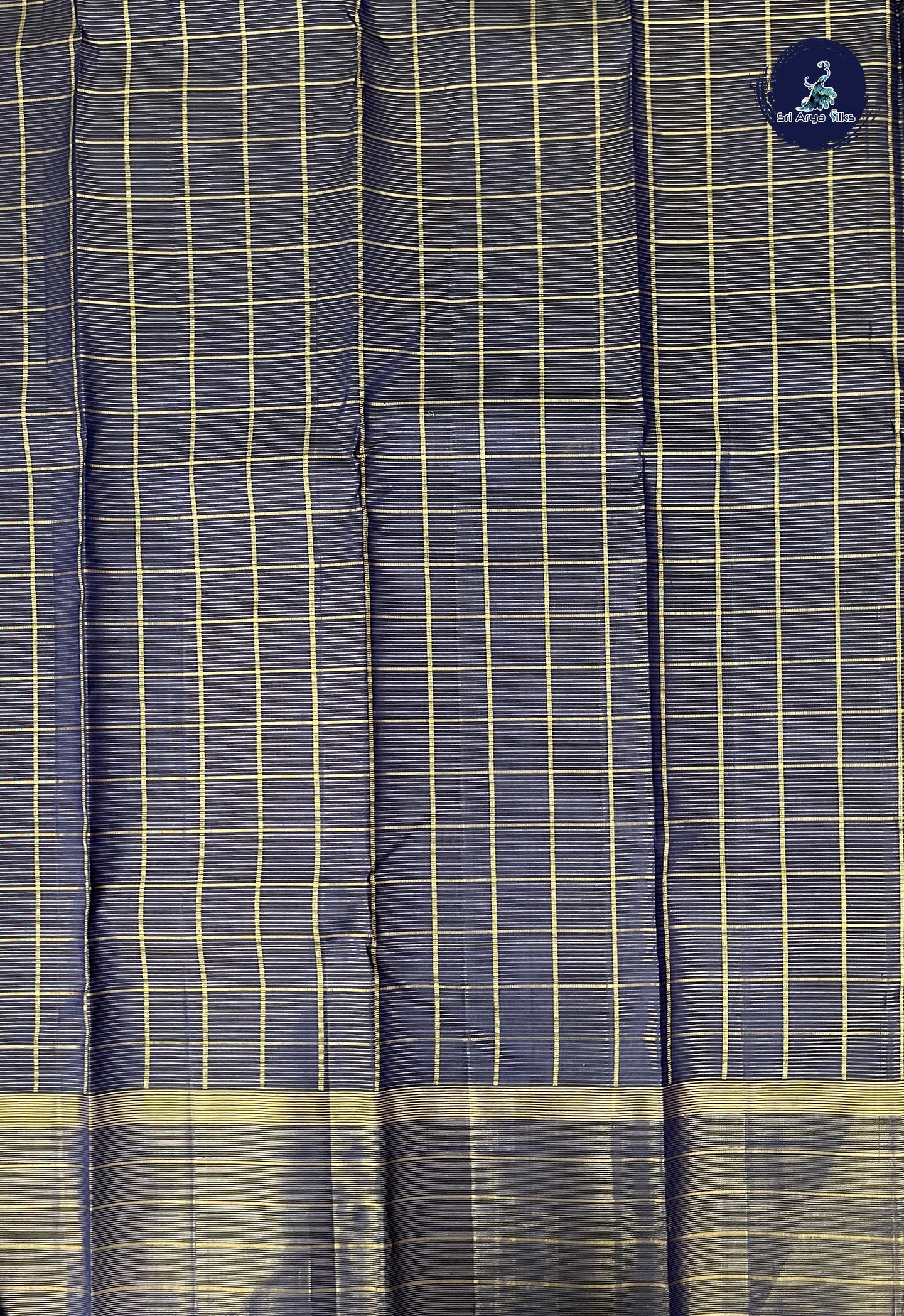 Military Green Checked Saree With Zari Checked Pattern