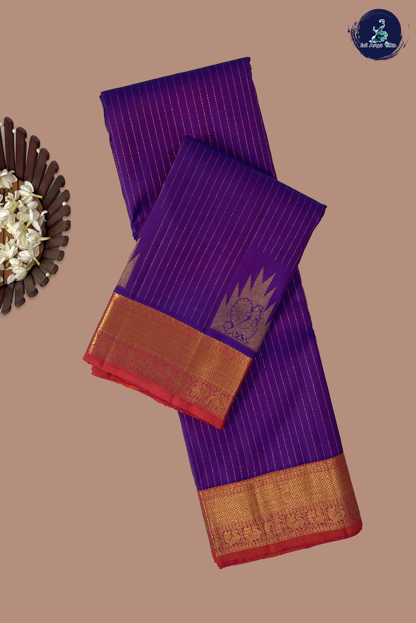 Dual Tone Purple Bridal Silk Saree With Stripes Pattern