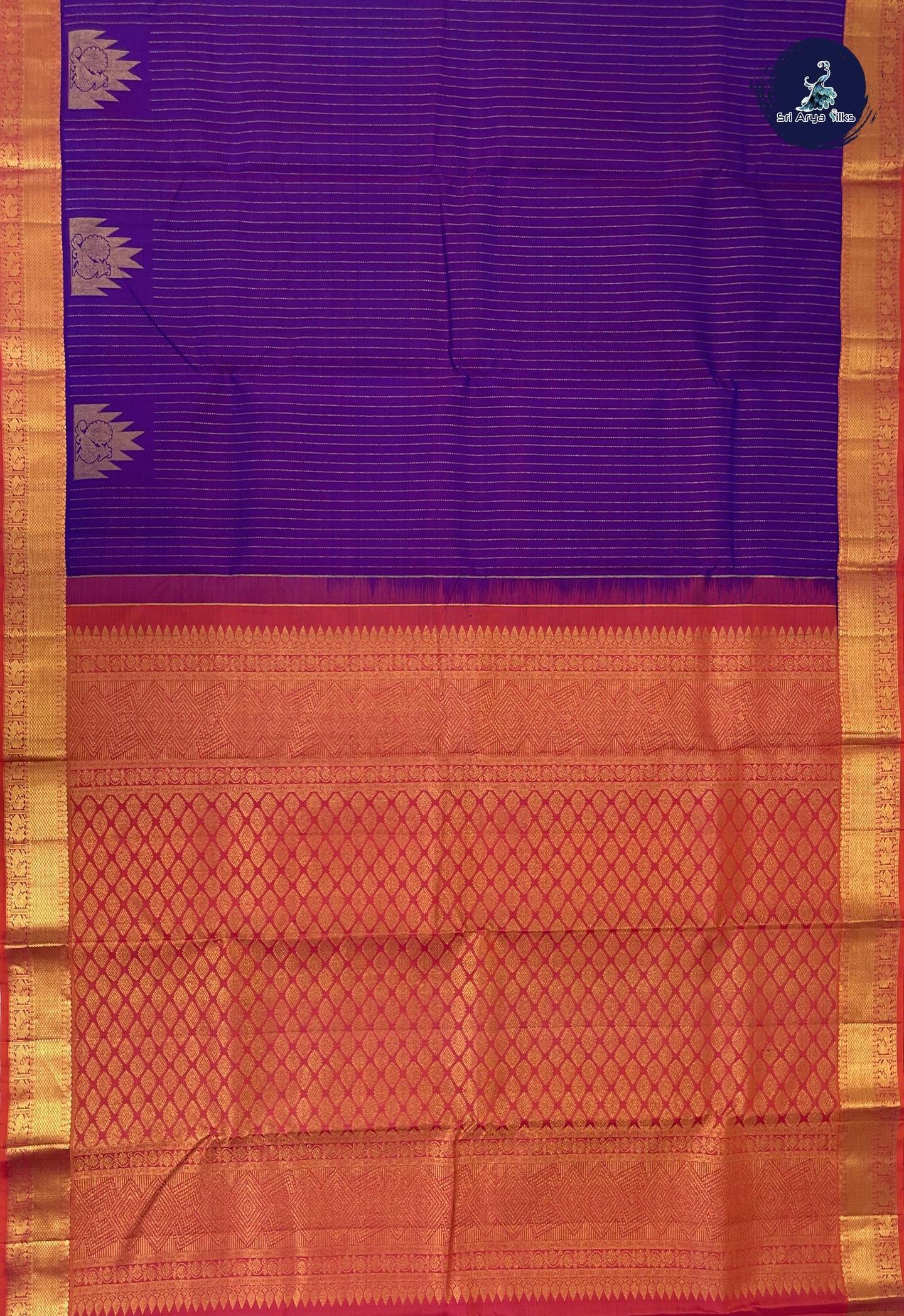 Dual Tone Purple Bridal Silk Saree With Stripes Pattern