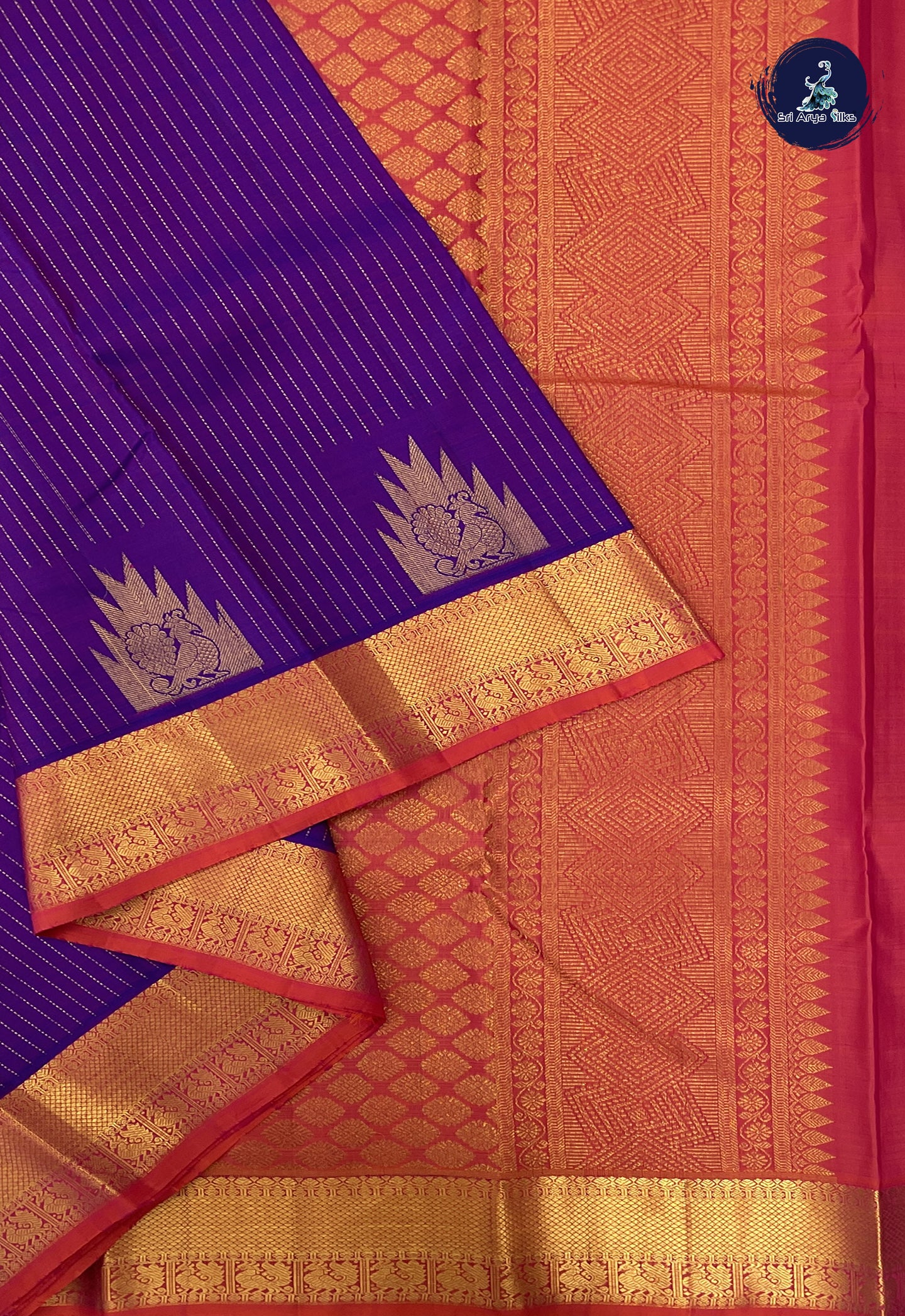 Dual Tone Purple Bridal Silk Saree With Stripes Pattern