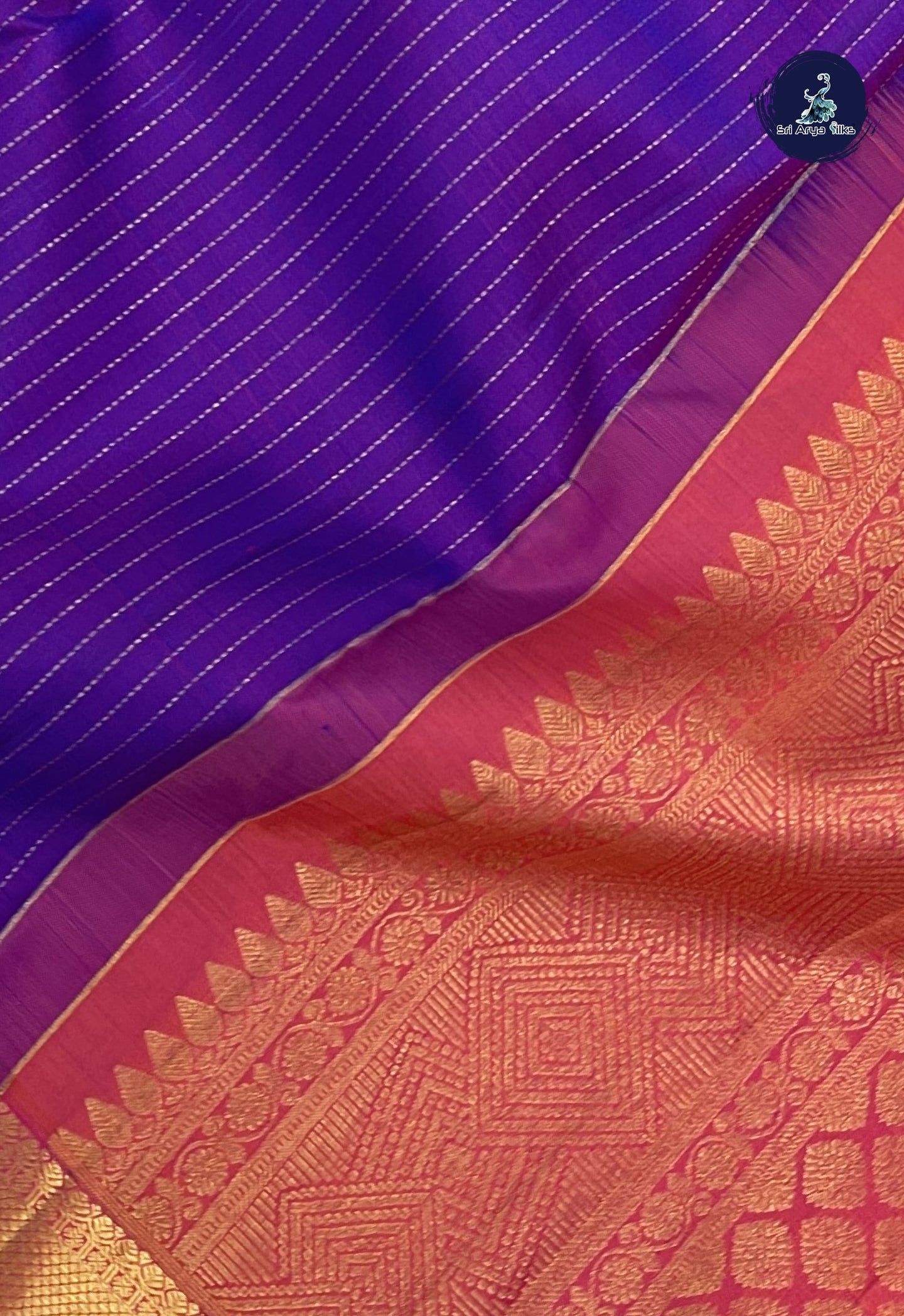 Dual Tone Purple Bridal Silk Saree With Stripes Pattern