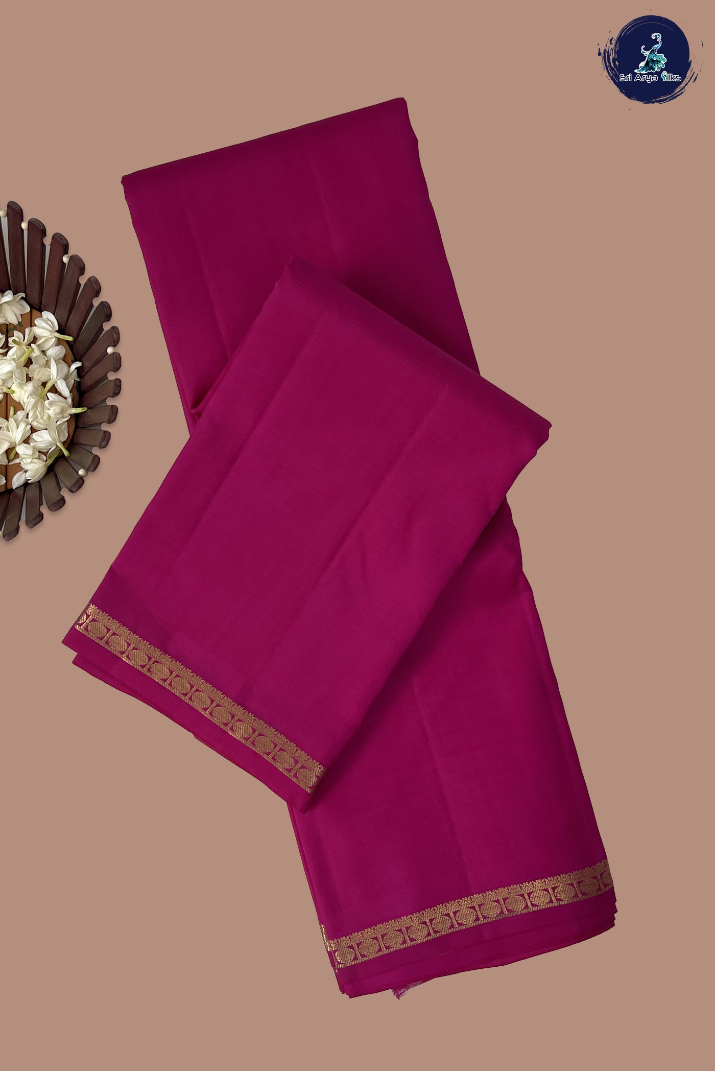 Dark Pink Light Weight Silk Saree With Plain Pattern