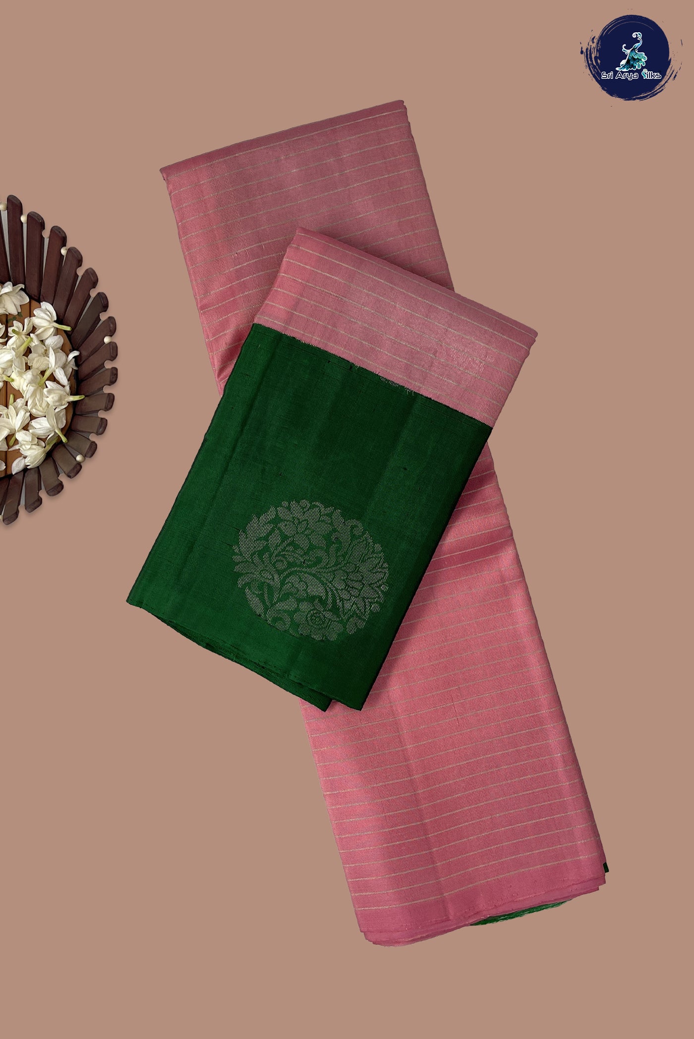 Light Pink Soft Silk Saree With Stripes Pattern