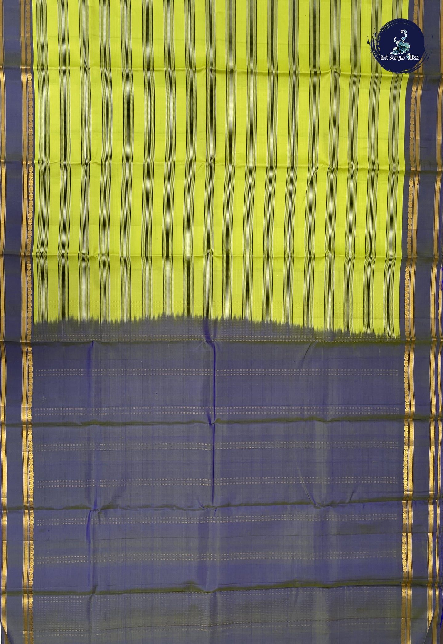 Flurocent Green Light Weight Silk Saree With Stripes Pattern