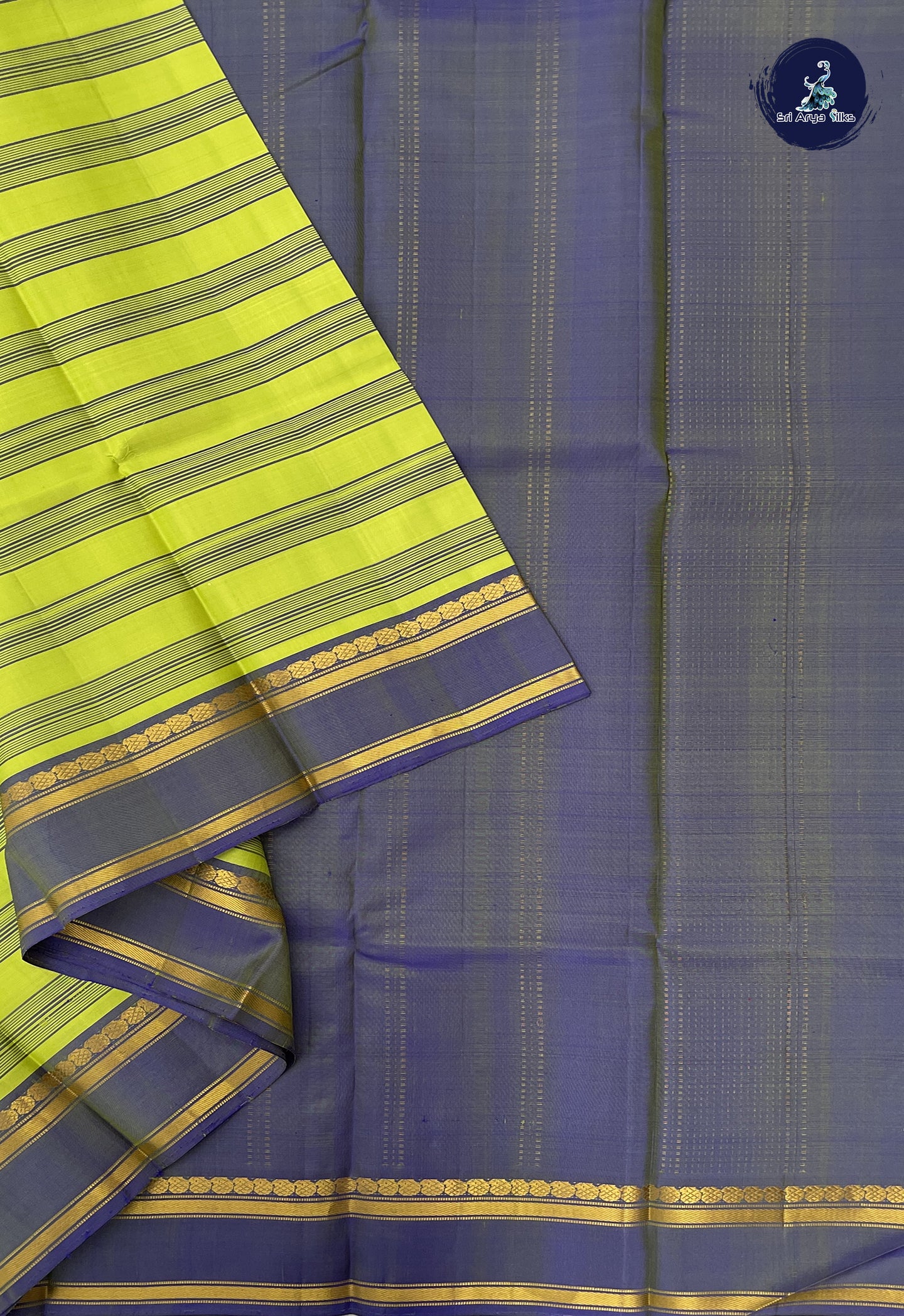 Flurocent Green Light Weight Silk Saree With Stripes Pattern