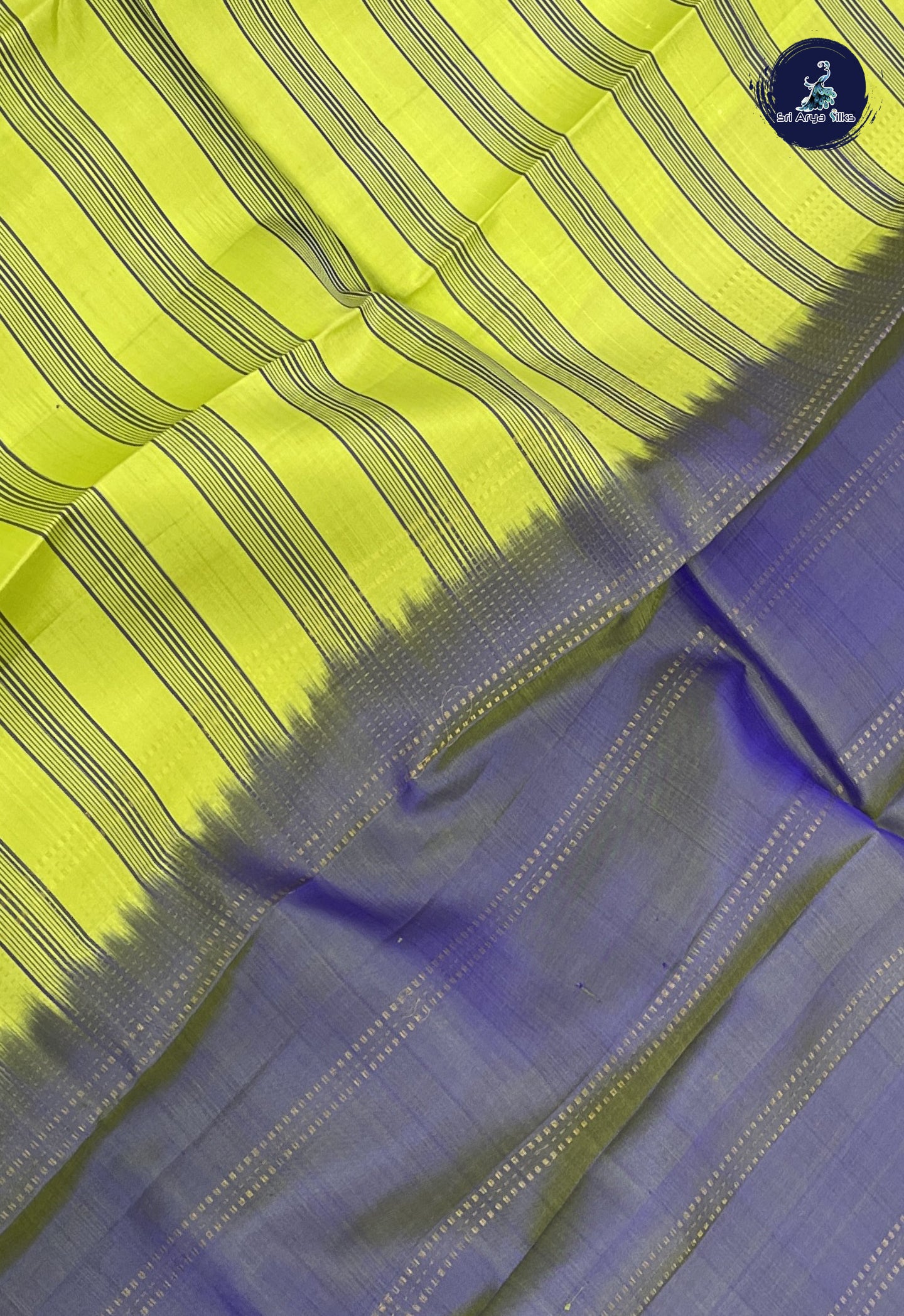 Flurocent Green Light Weight Silk Saree With Stripes Pattern