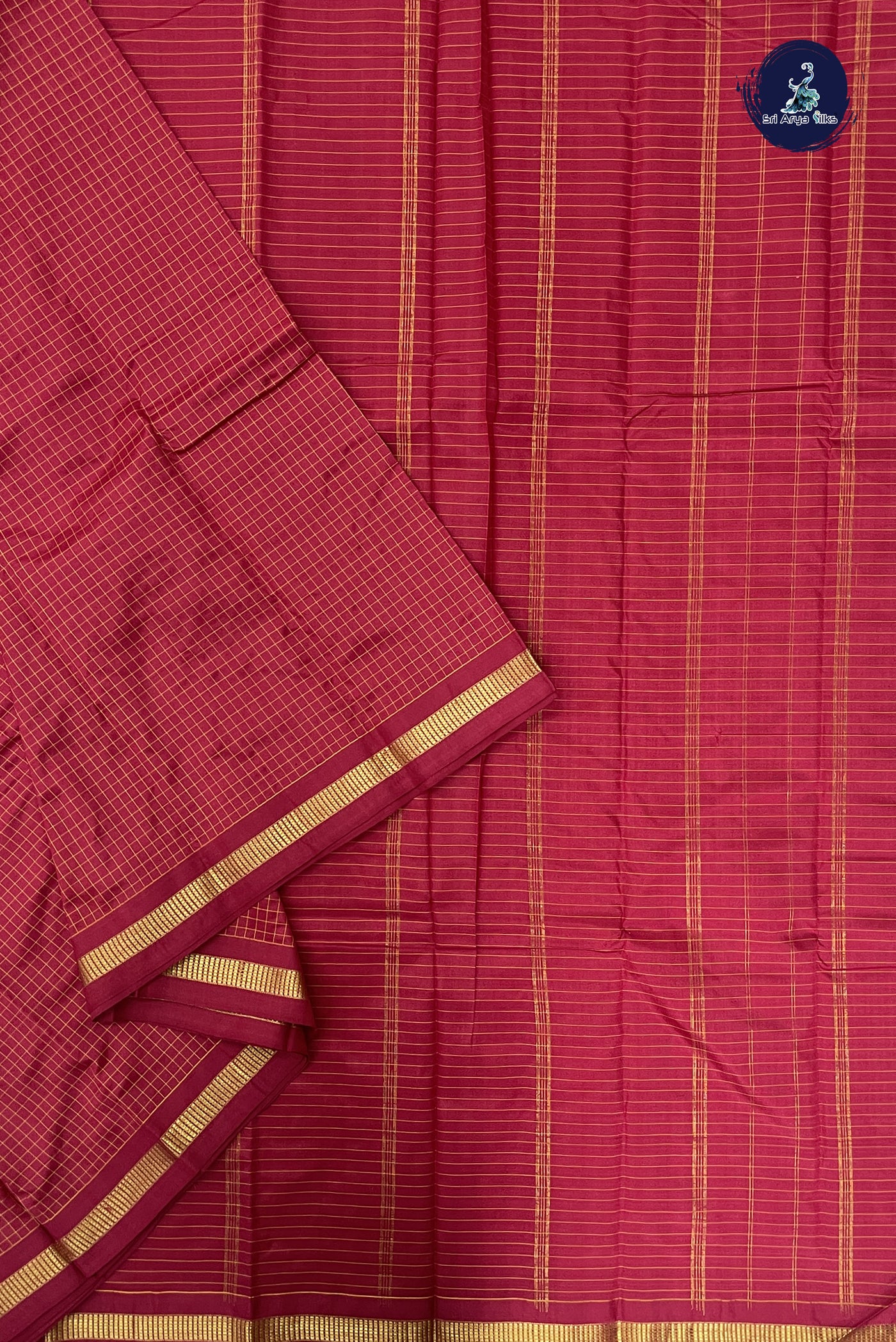 Maroon Light Weight Silk Saree With Checked Pattern