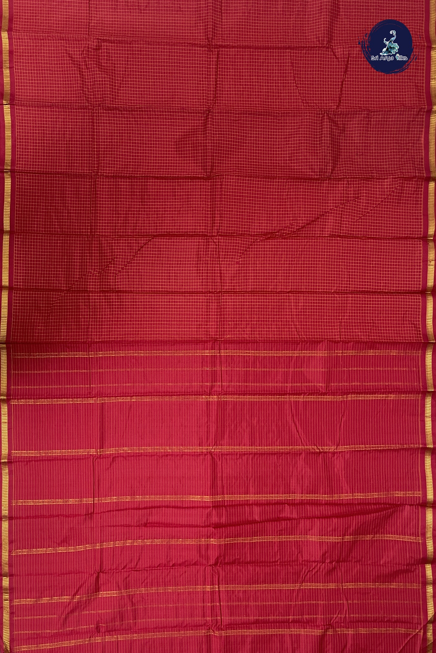 Maroon Light Weight Silk Saree With Checked Pattern
