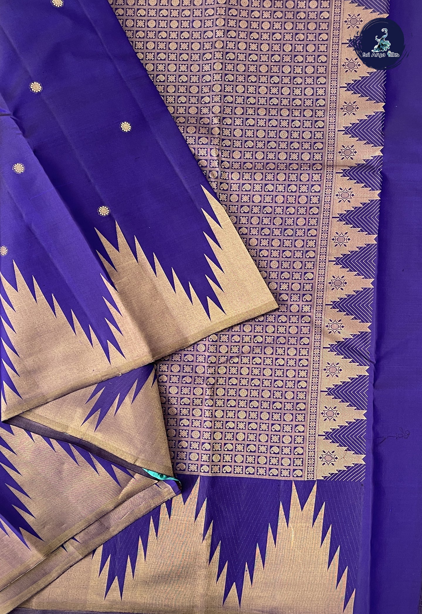 Dark Violet Traditional Silk Saree With Zari Buttas Pattern