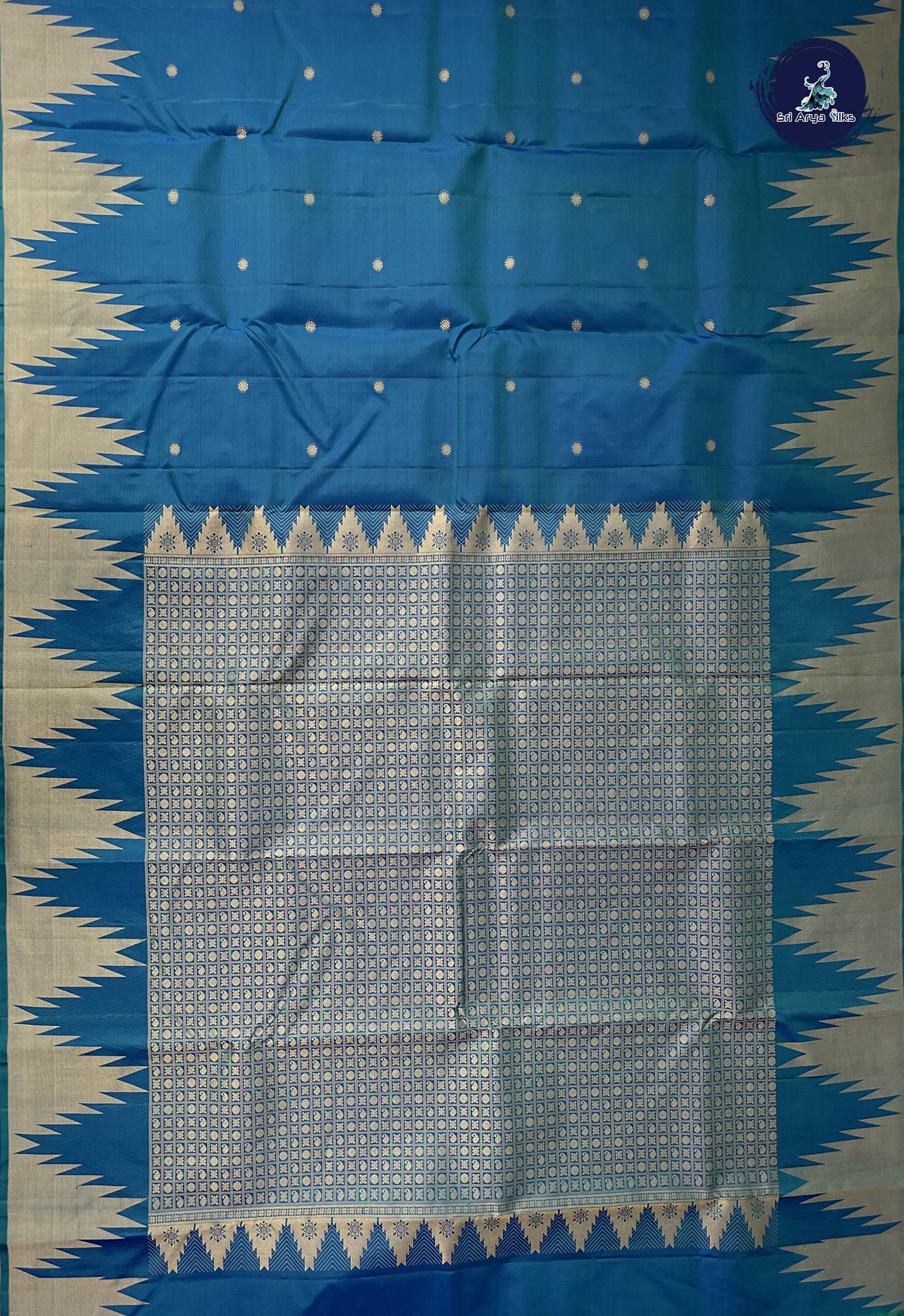 Peacock Blue Traditional Silk Saree With Zari Buttas Pattern