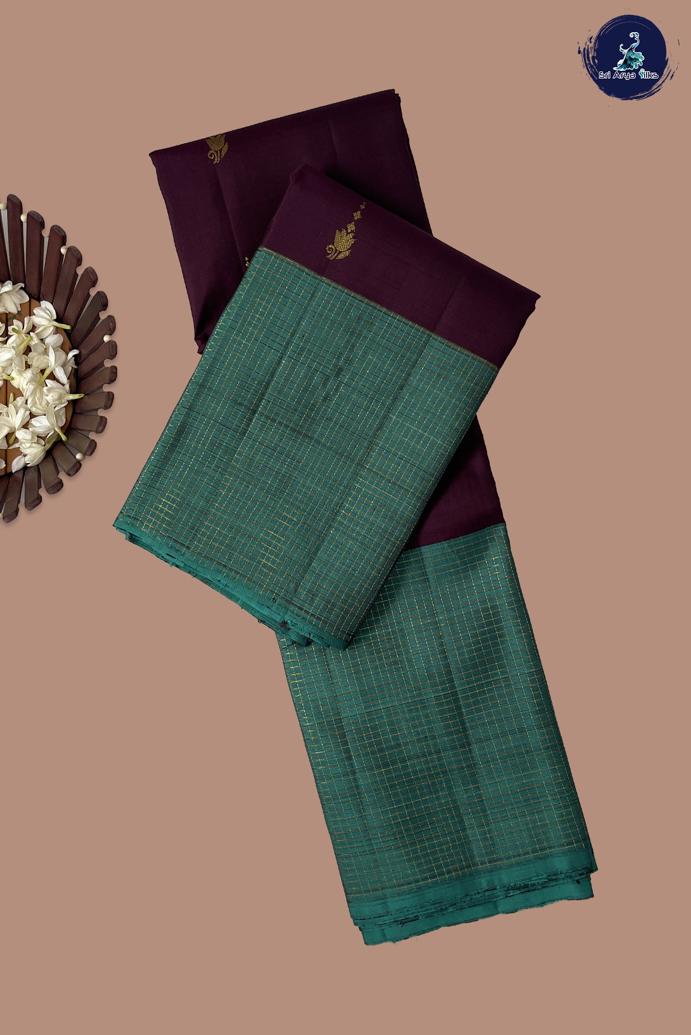 Dual Tone Brown Traditional Silk Saree With Zari Buttas Pattern