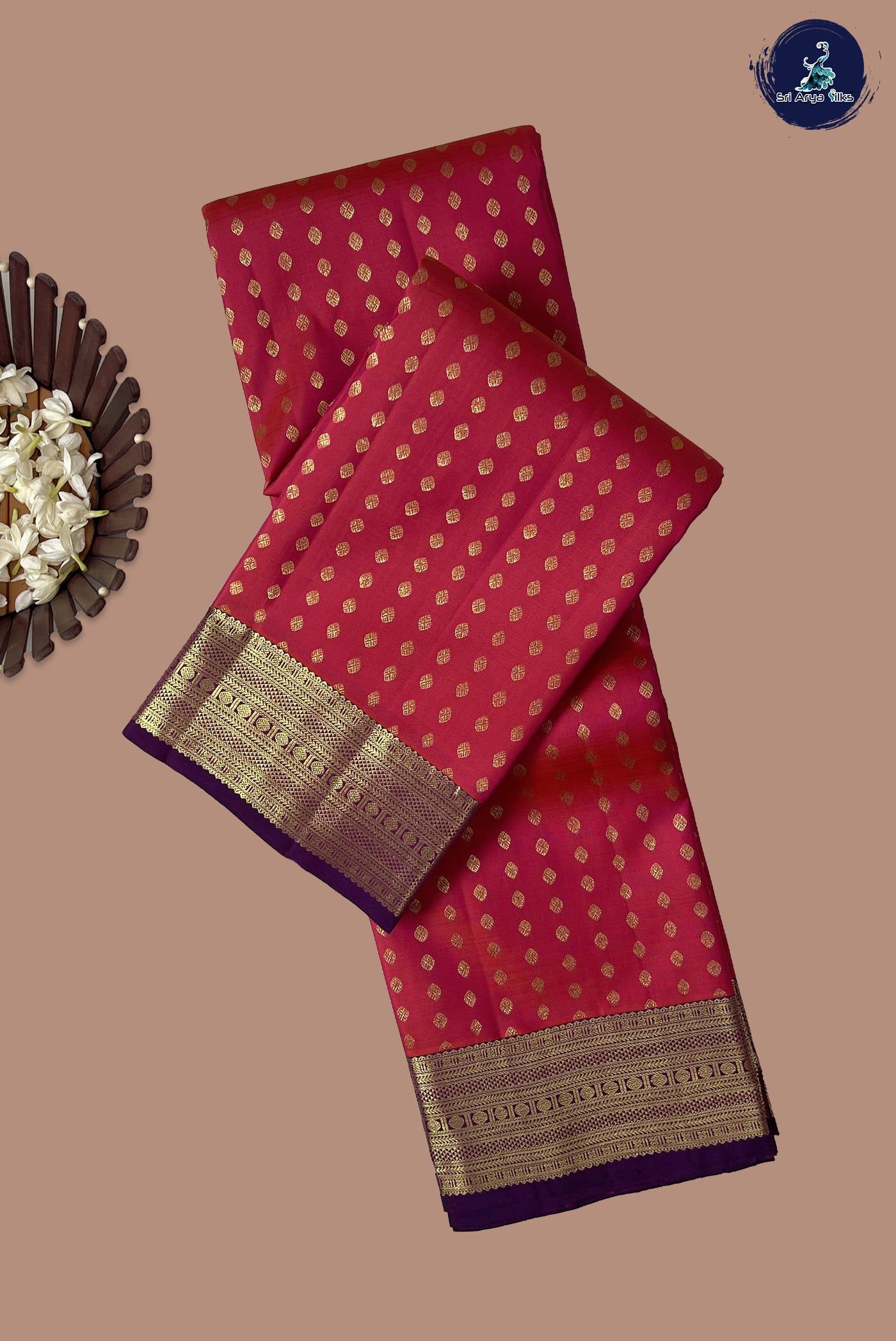 Dual Tone Pink Bridal Silk Saree With 1000 Butta Pattern