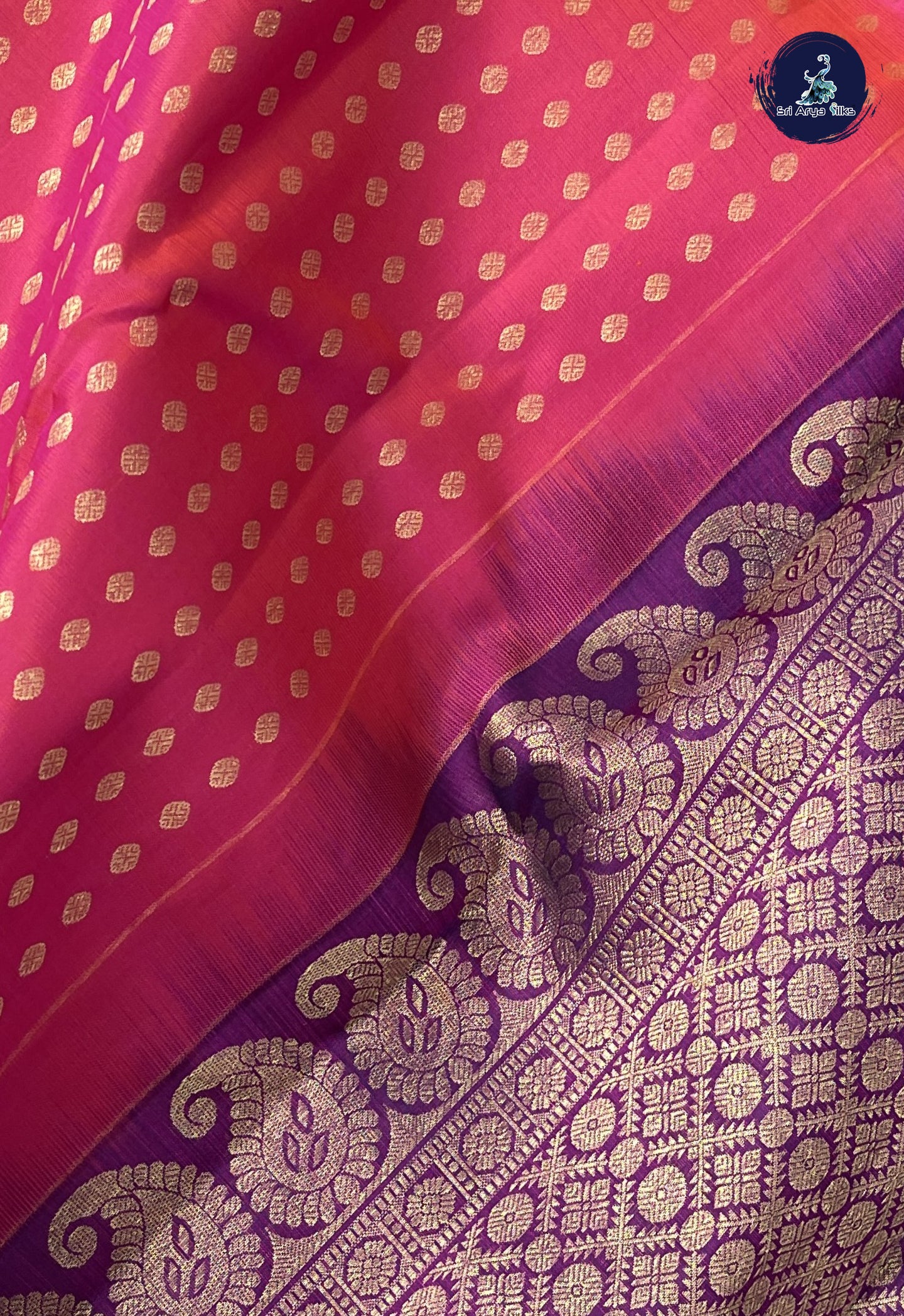 Dual Tone Pink Bridal Silk Saree With 1000 Butta Pattern