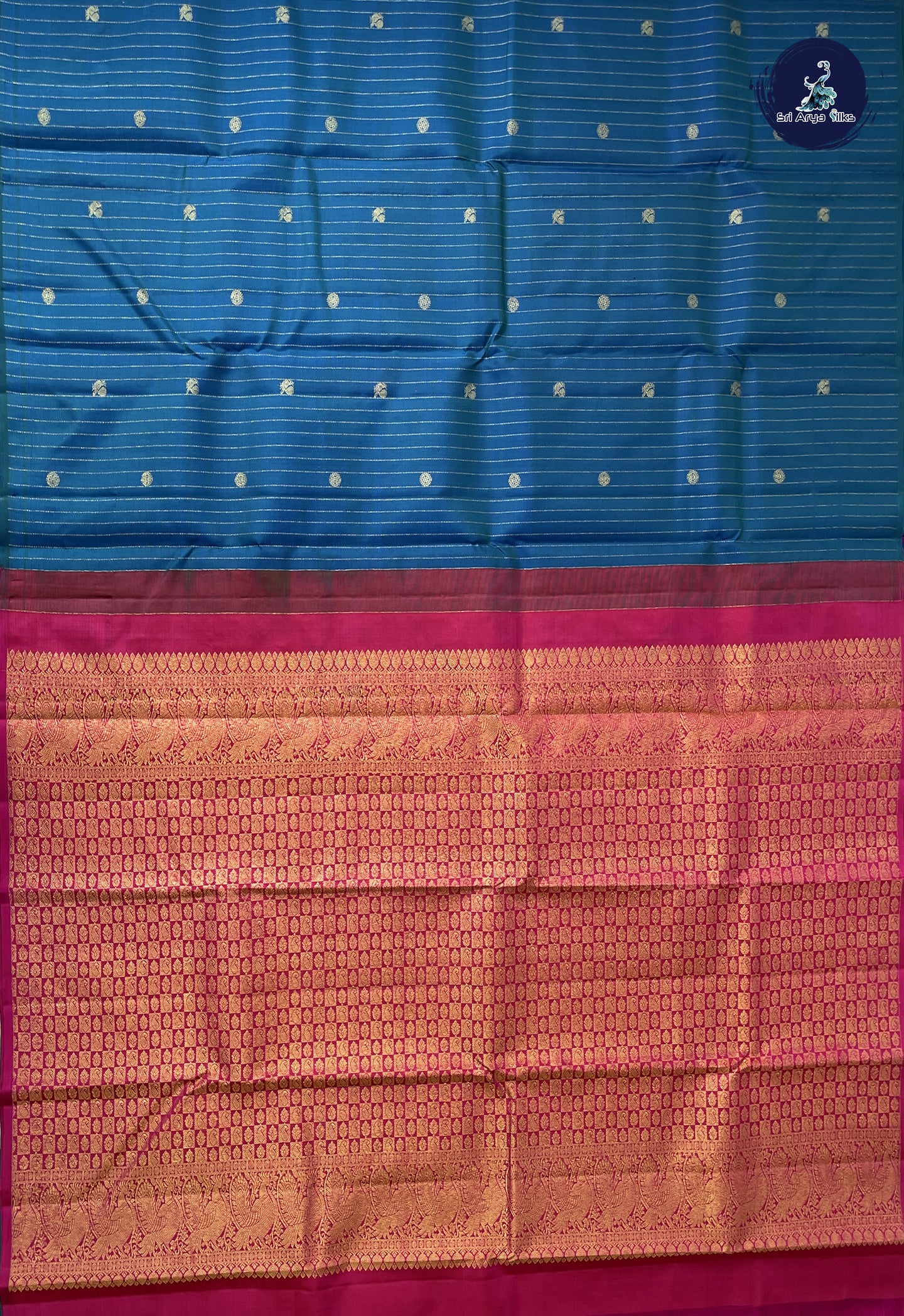 Peacock Blue Without Border Saree With Stripes Pattern